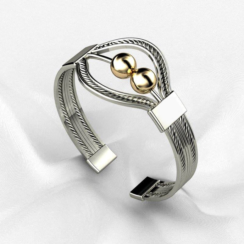 BRACELET PURLIN OR BLANC ET PERLES EN OR JAUNES