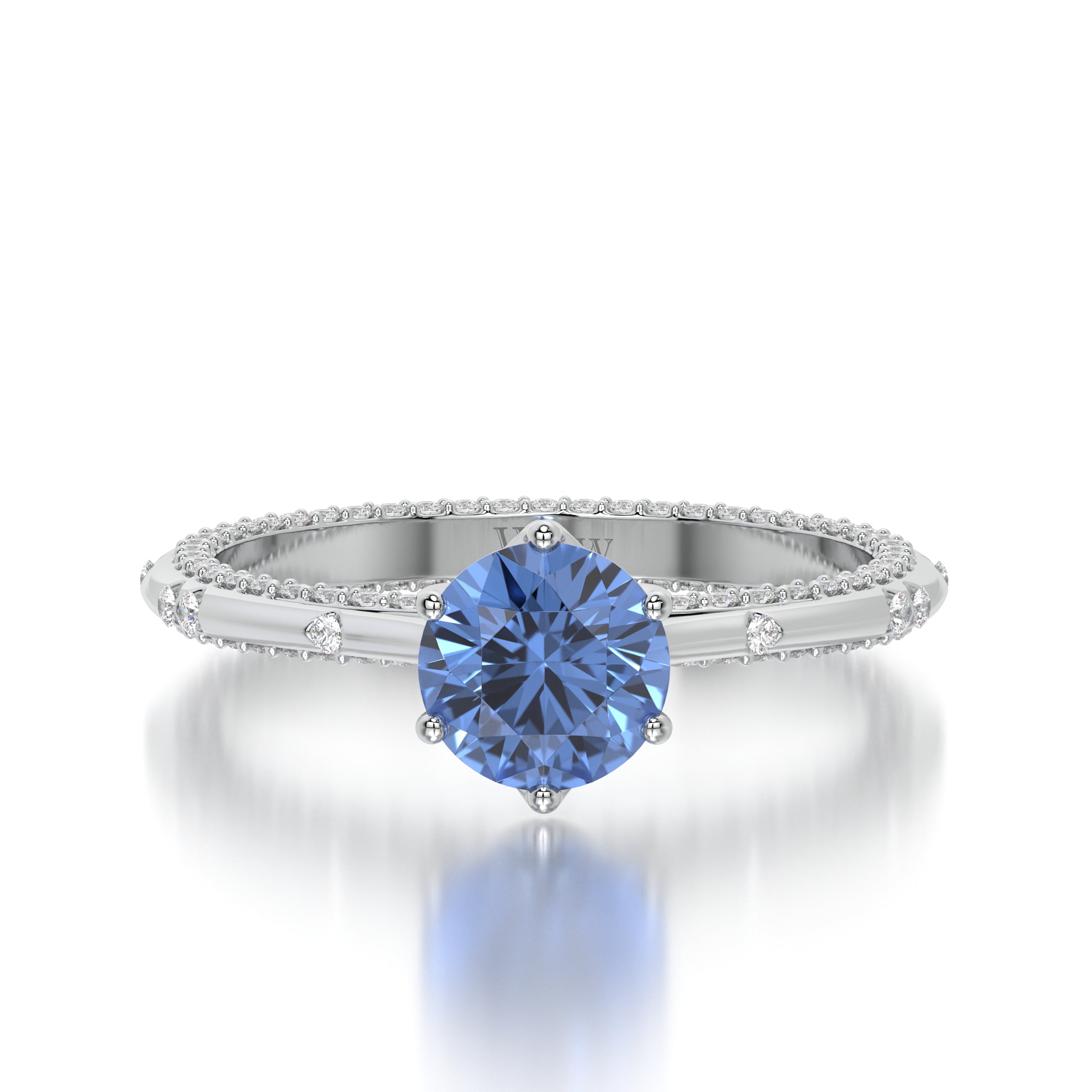 Bague princess en or blanc diamants et saphir