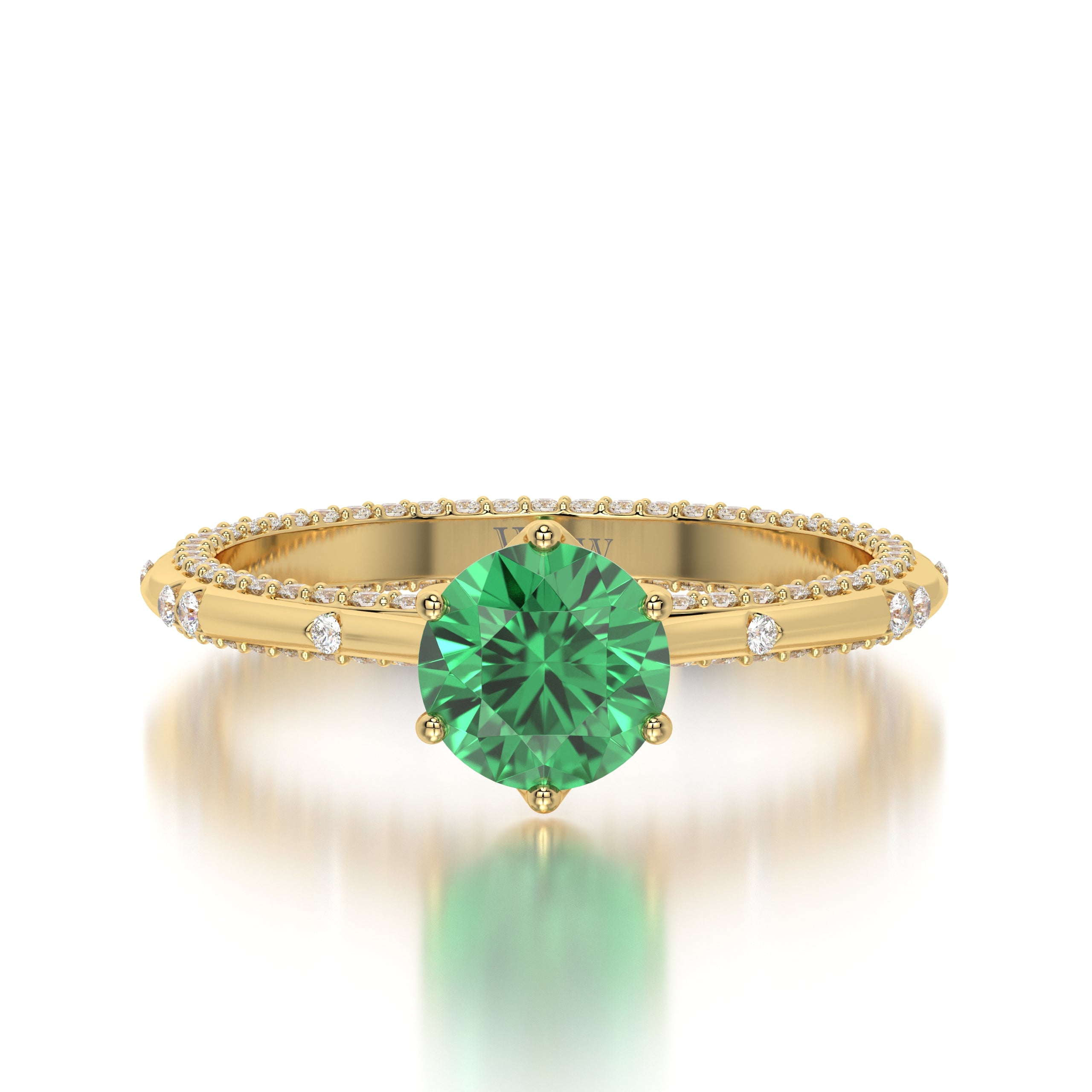 Bague princess en or jaune diamants et émeraude