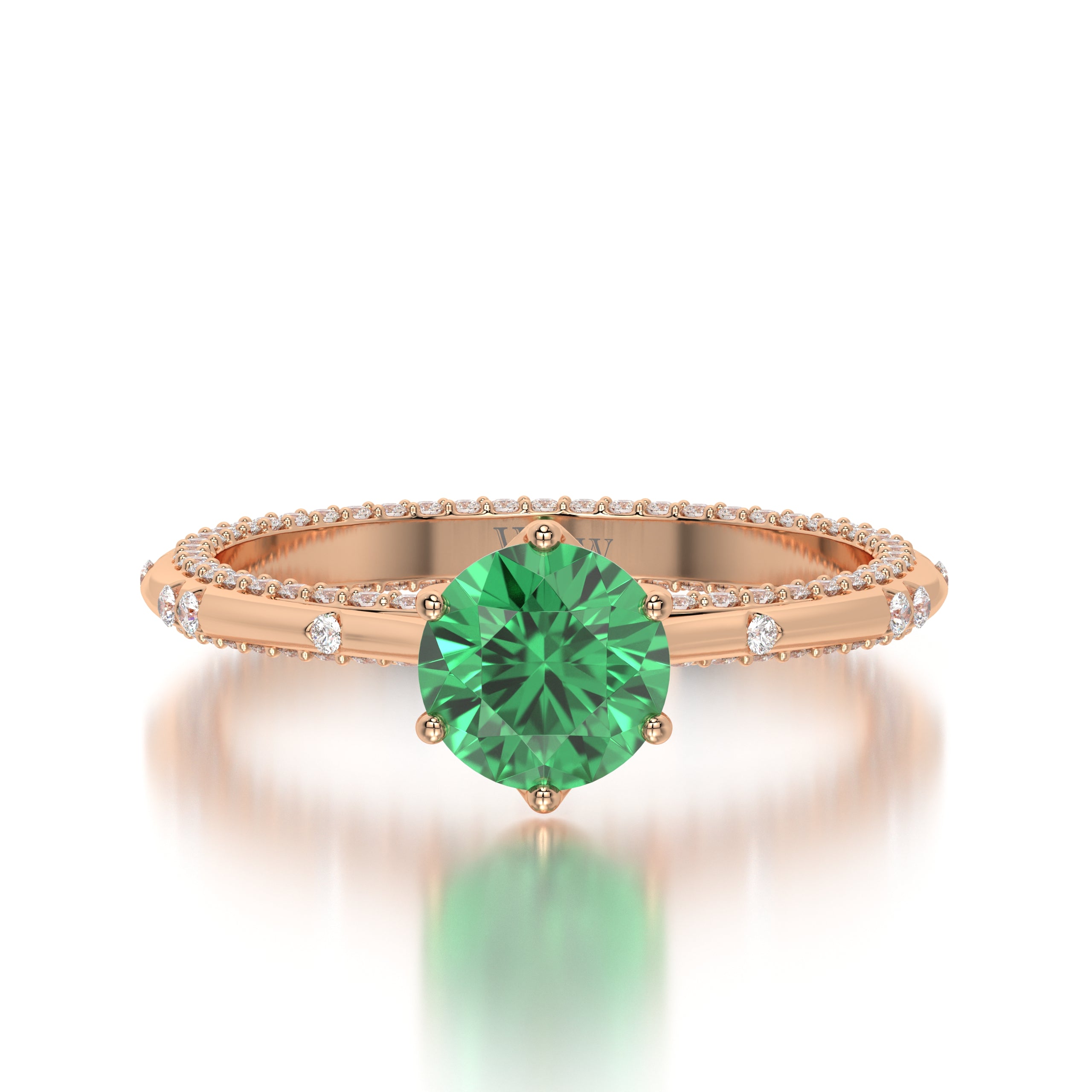 Bague princess en or rose diamants et émeraude