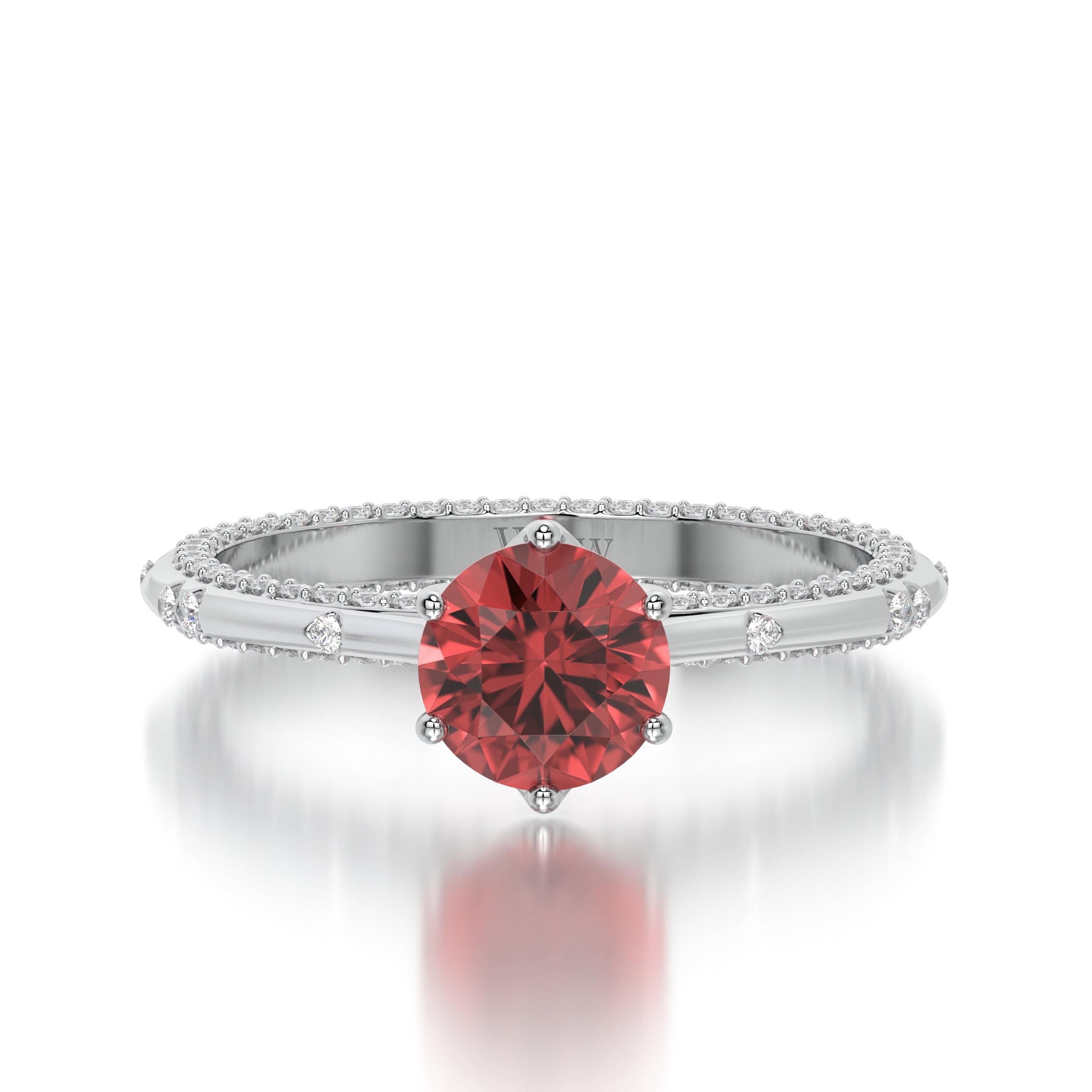 Bague princess en or blanc diamants et Ruby
