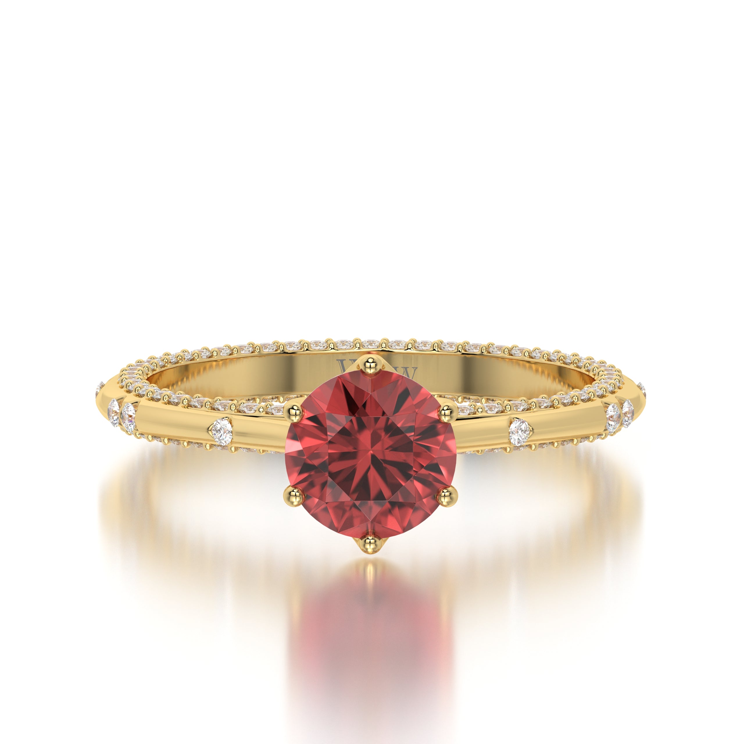 Bague princess en or jaune diamants et Ruby