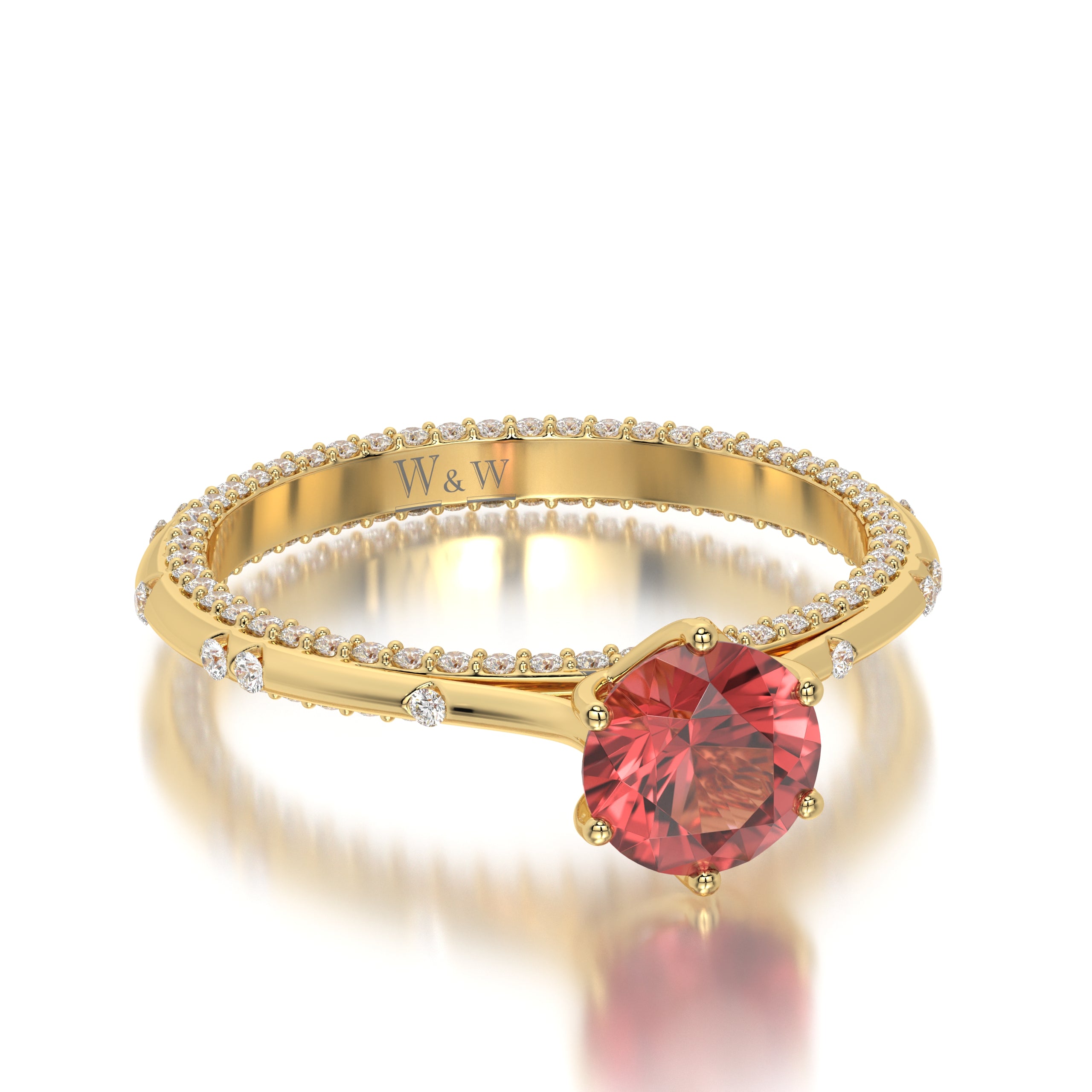 Bague princess en or jaune diamants et Ruby