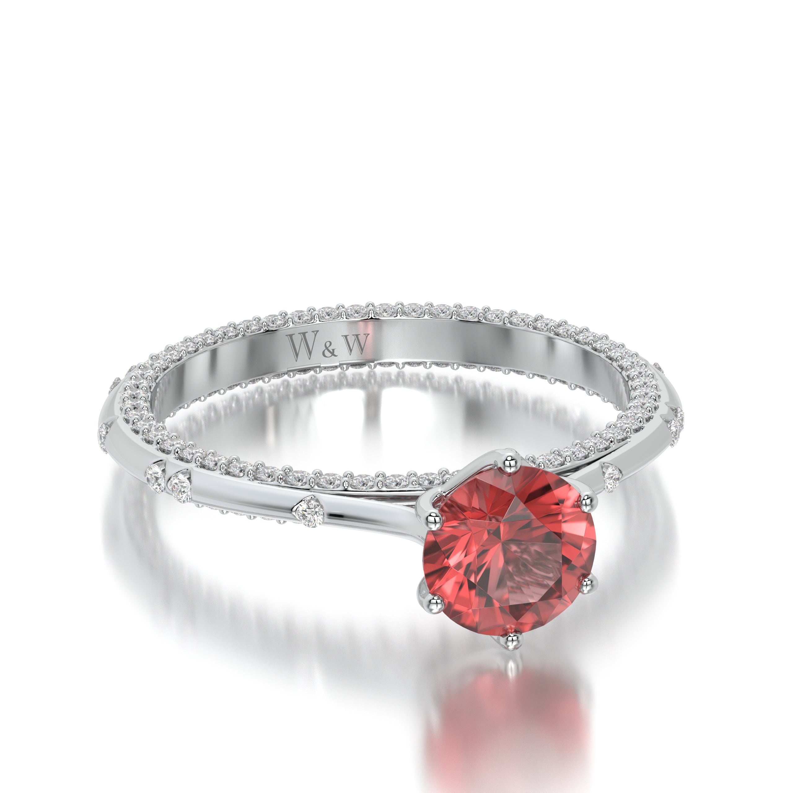 Bague princess en or blanc diamants et Ruby