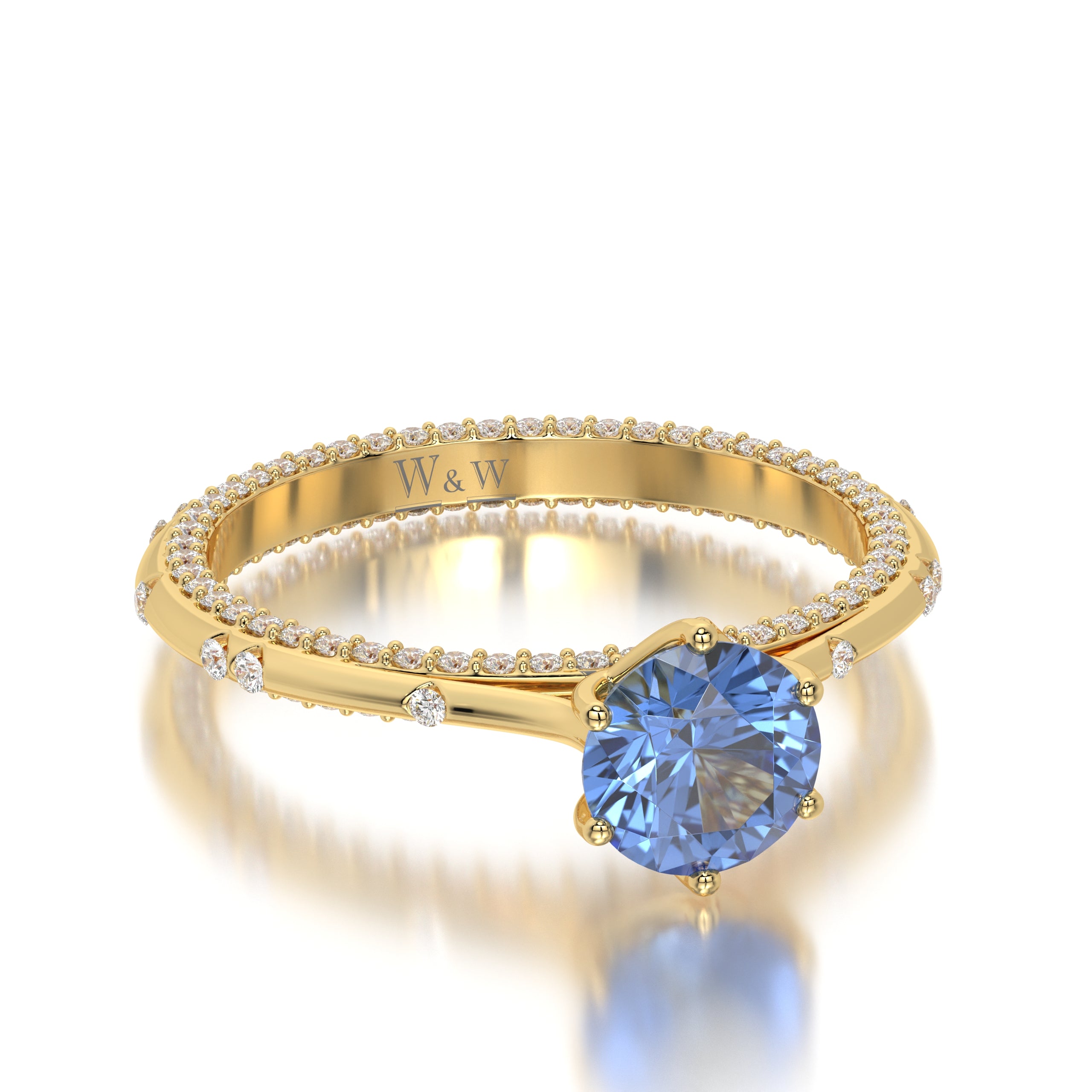 Bague princess en or jaune diamants et saphir