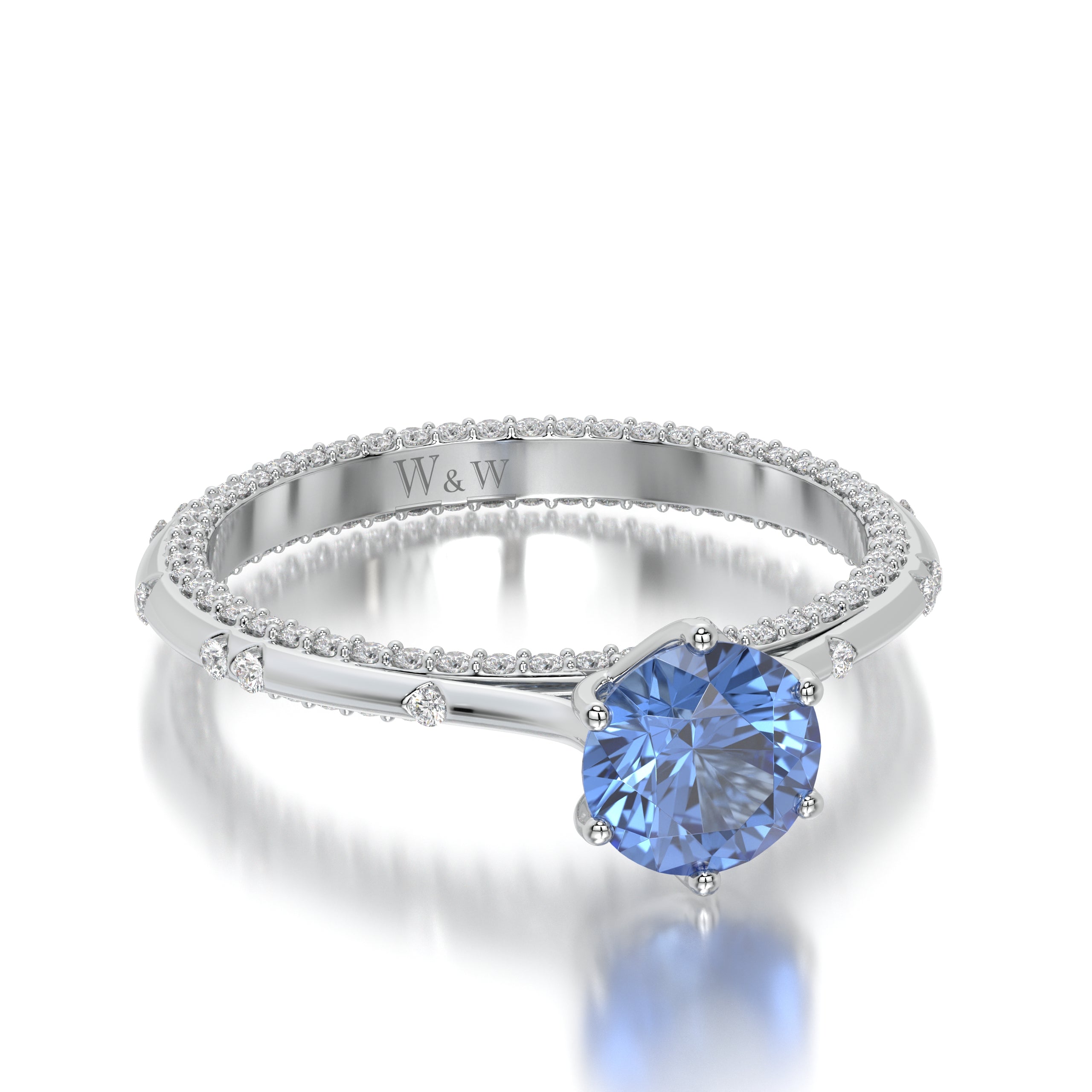 Bague princess en or blanc diamants et saphir