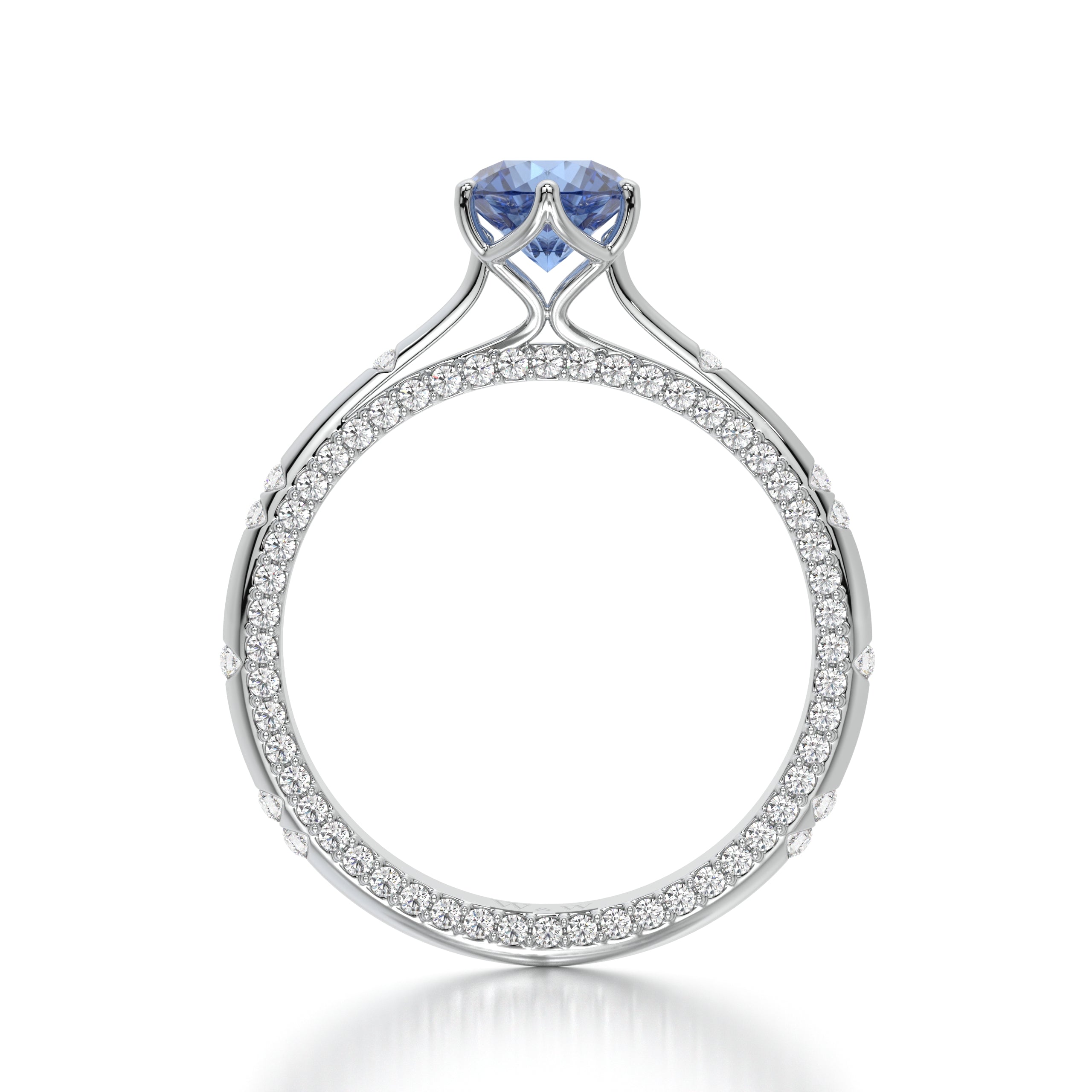 Bague princess en or blanc diamants et saphir