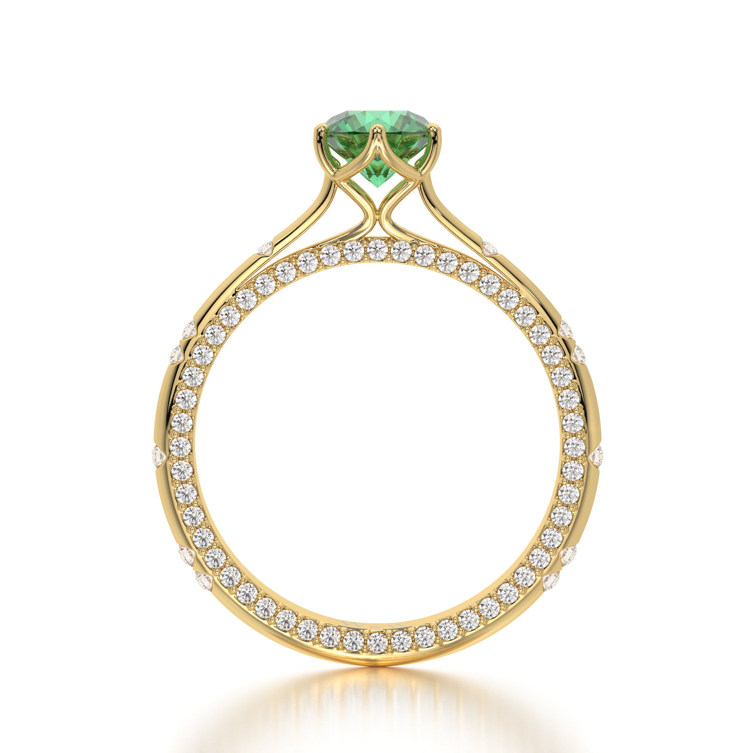 Bague princess en or jaune diamants et émeraude