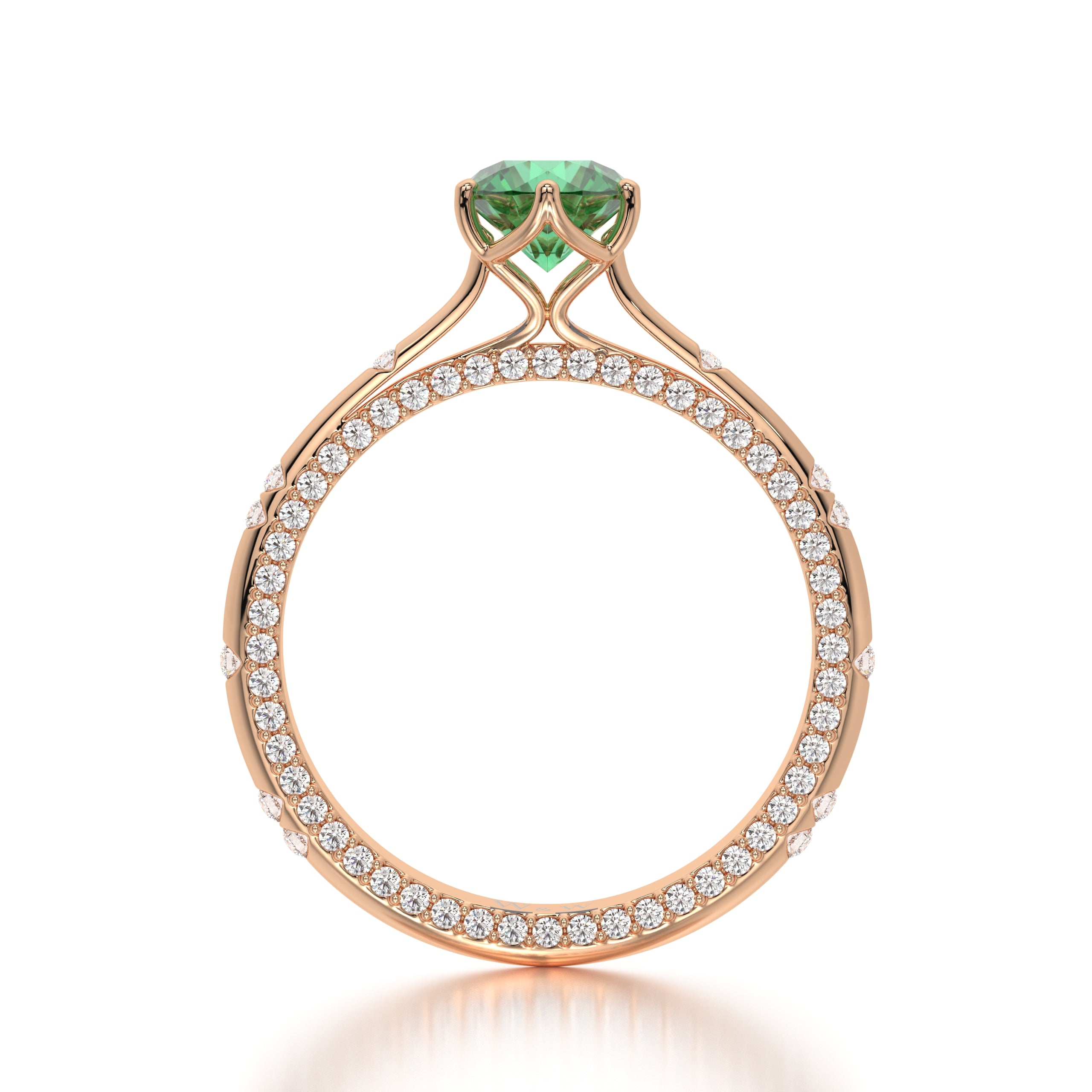 Bague princess en or rose diamants et émeraude