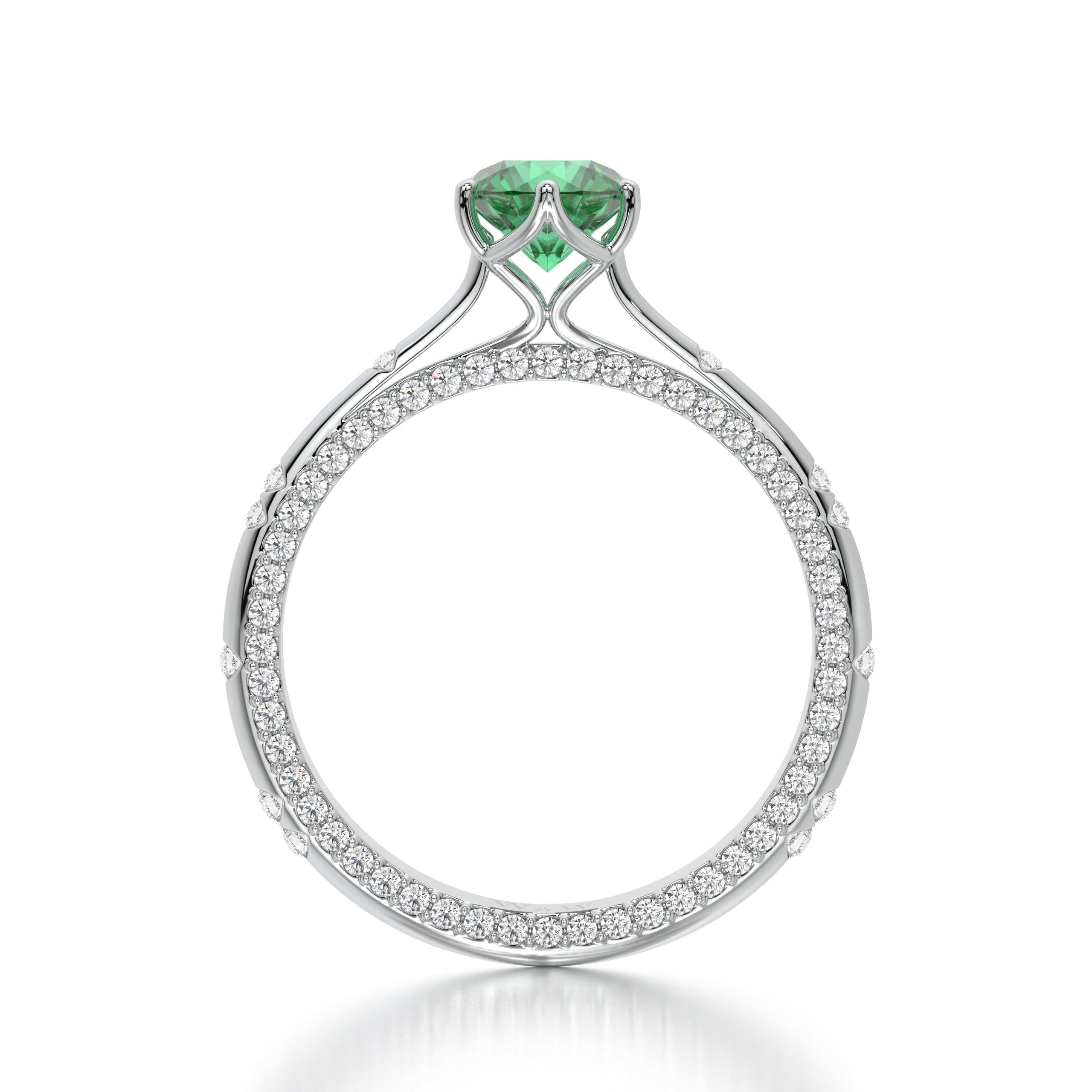 Bague princess en or blanc diamants et émeraude