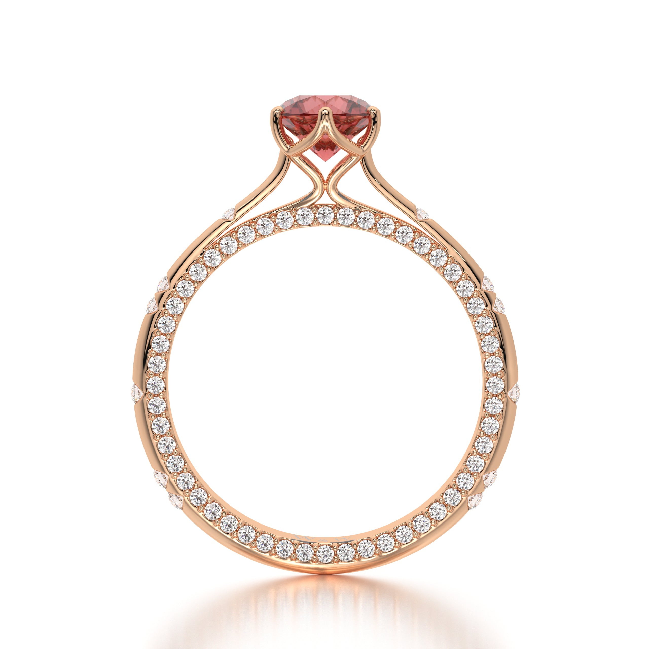 Bague princess en or rose diamants et Ruby