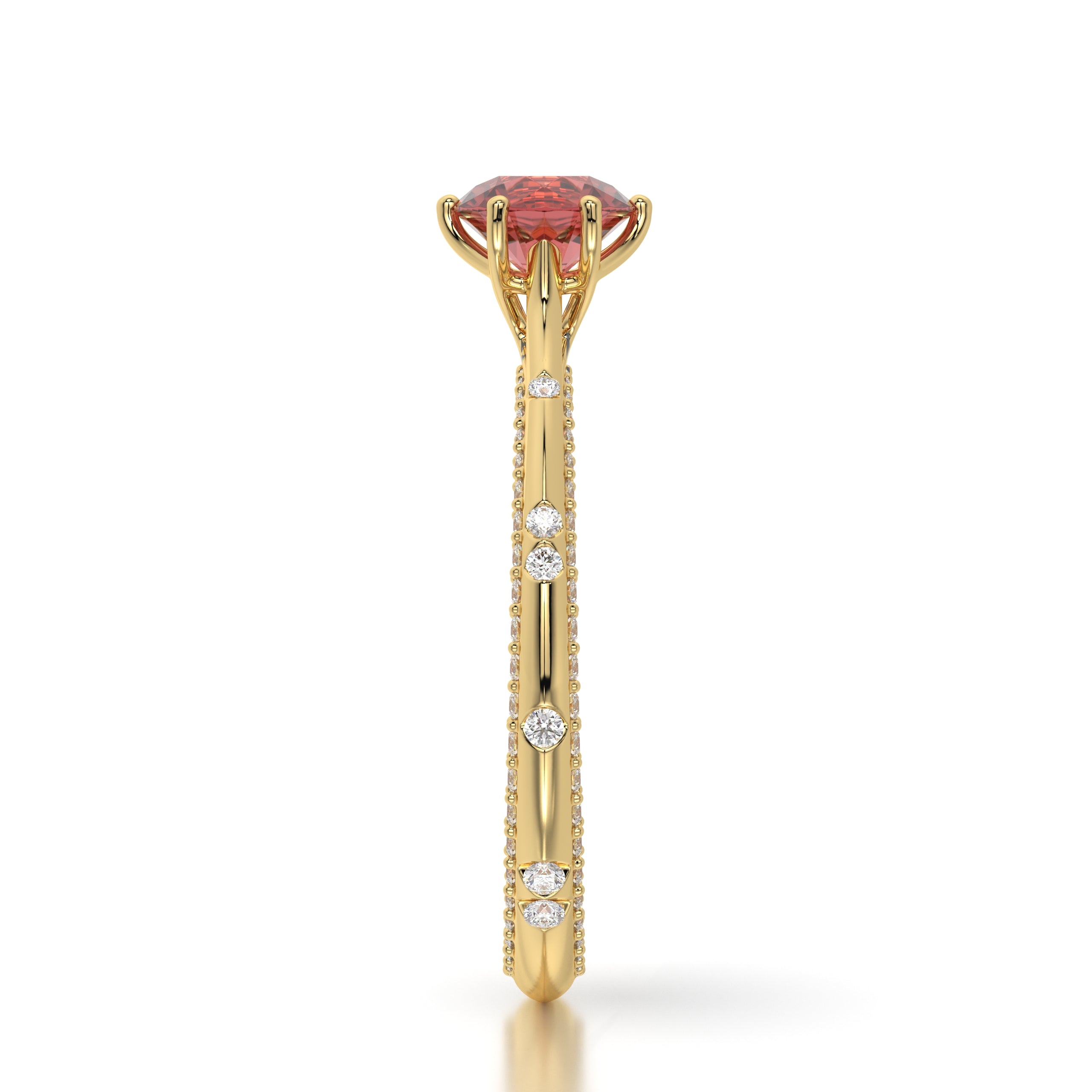 Bague princess en or jaune diamants et Ruby