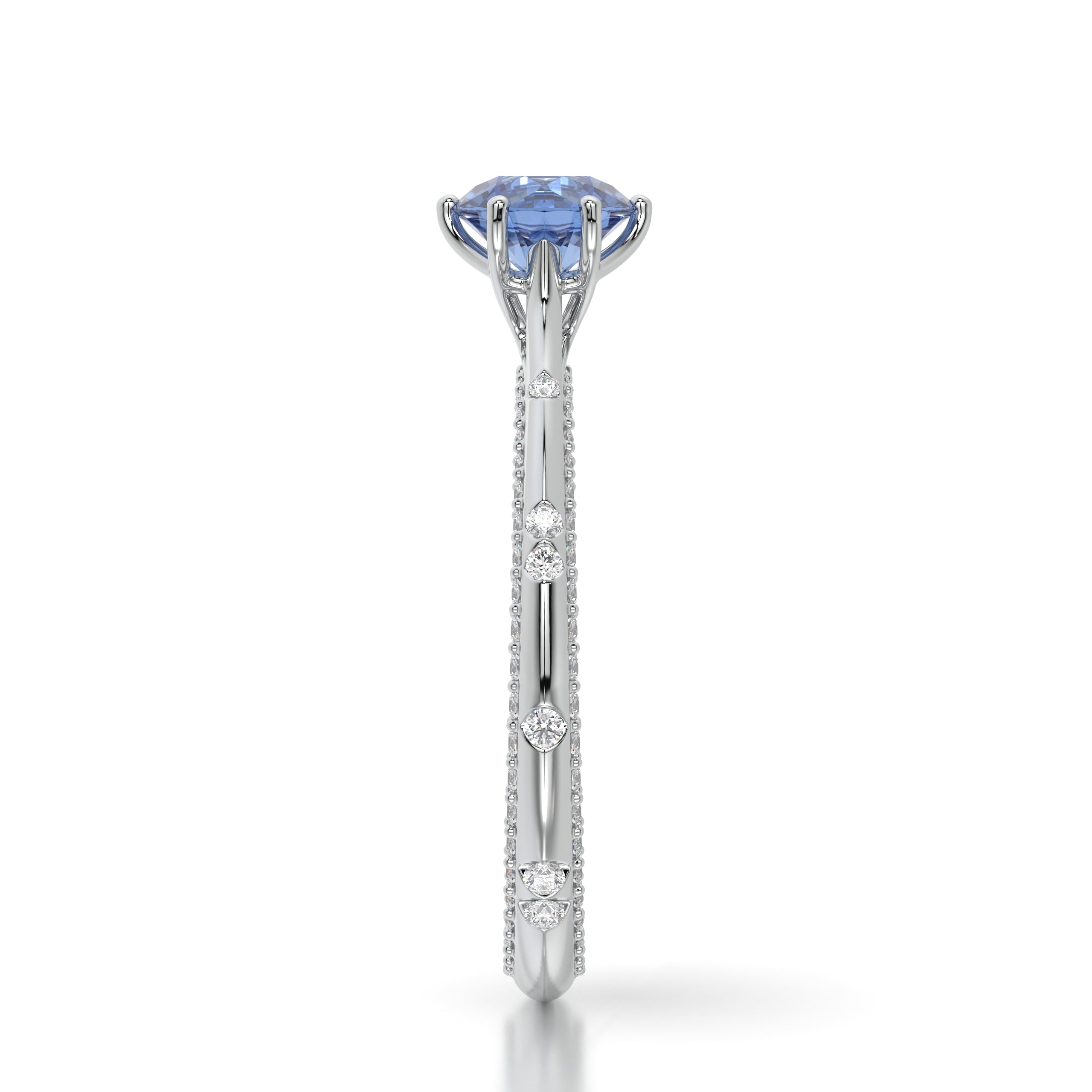 Bague princess en or blanc diamants et saphir