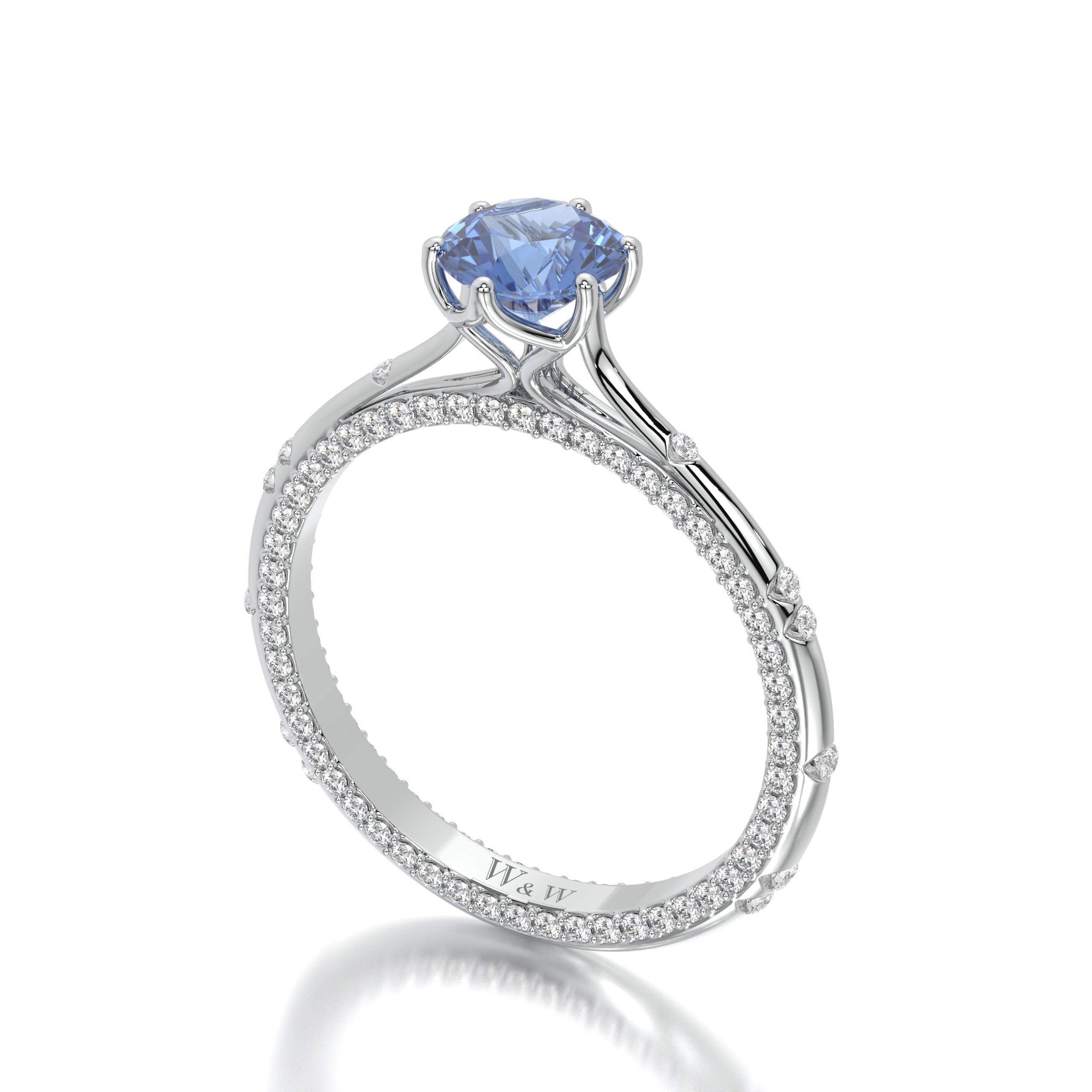 Bague princess en or blanc diamants et saphir