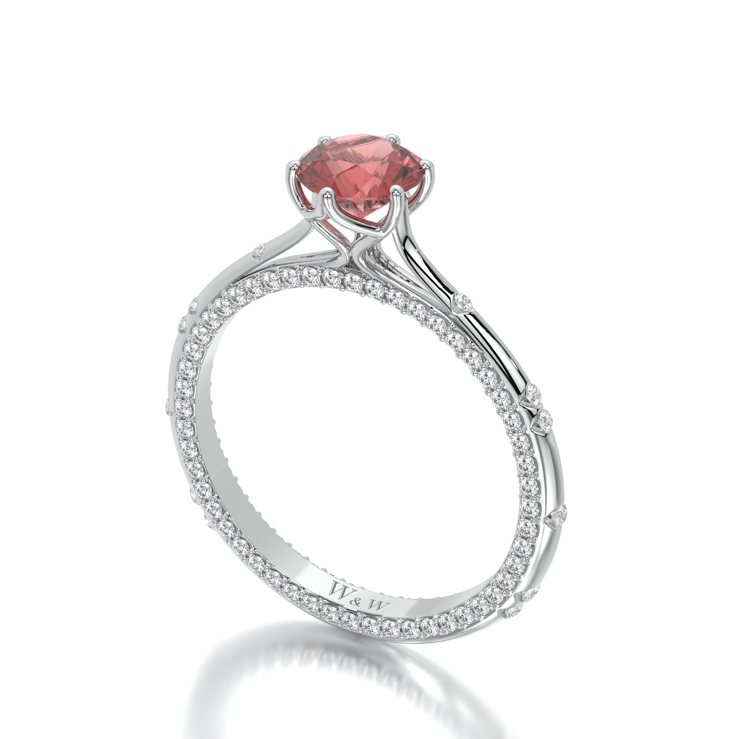 Bague princess en or blanc diamants et Ruby