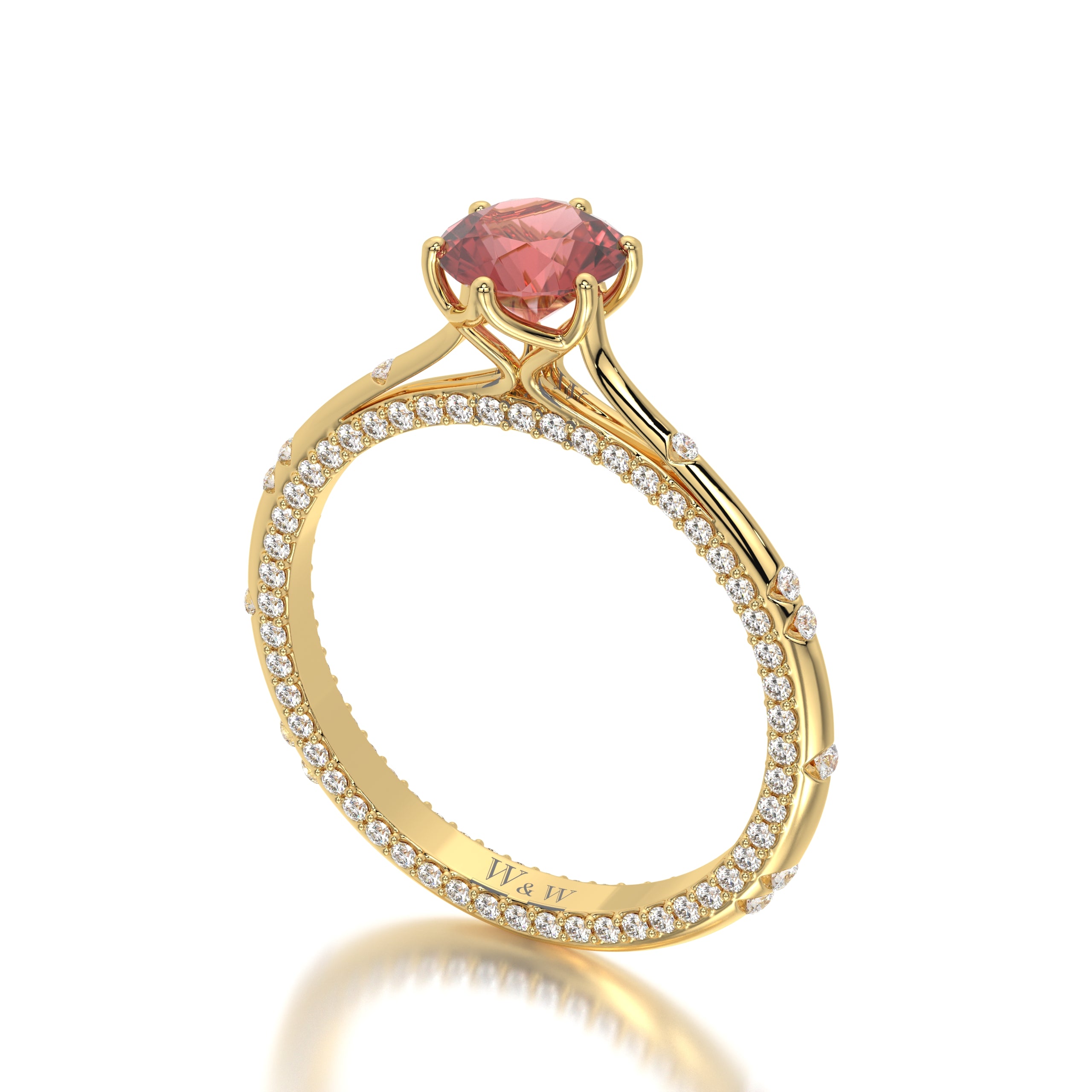 Bague princess en or jaune diamants et Ruby