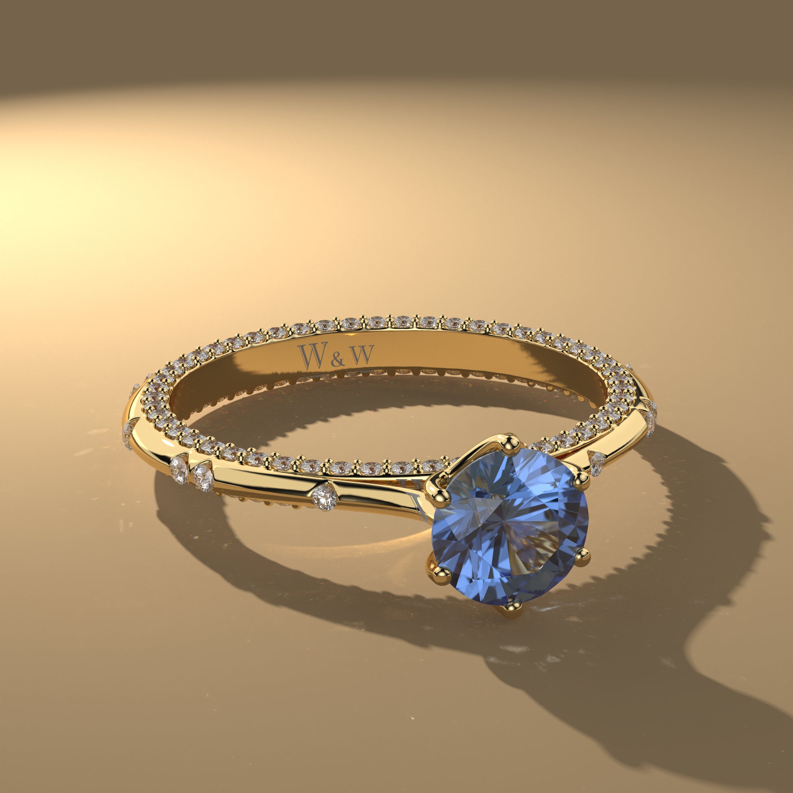 Bague princess en or jaune diamants et saphir