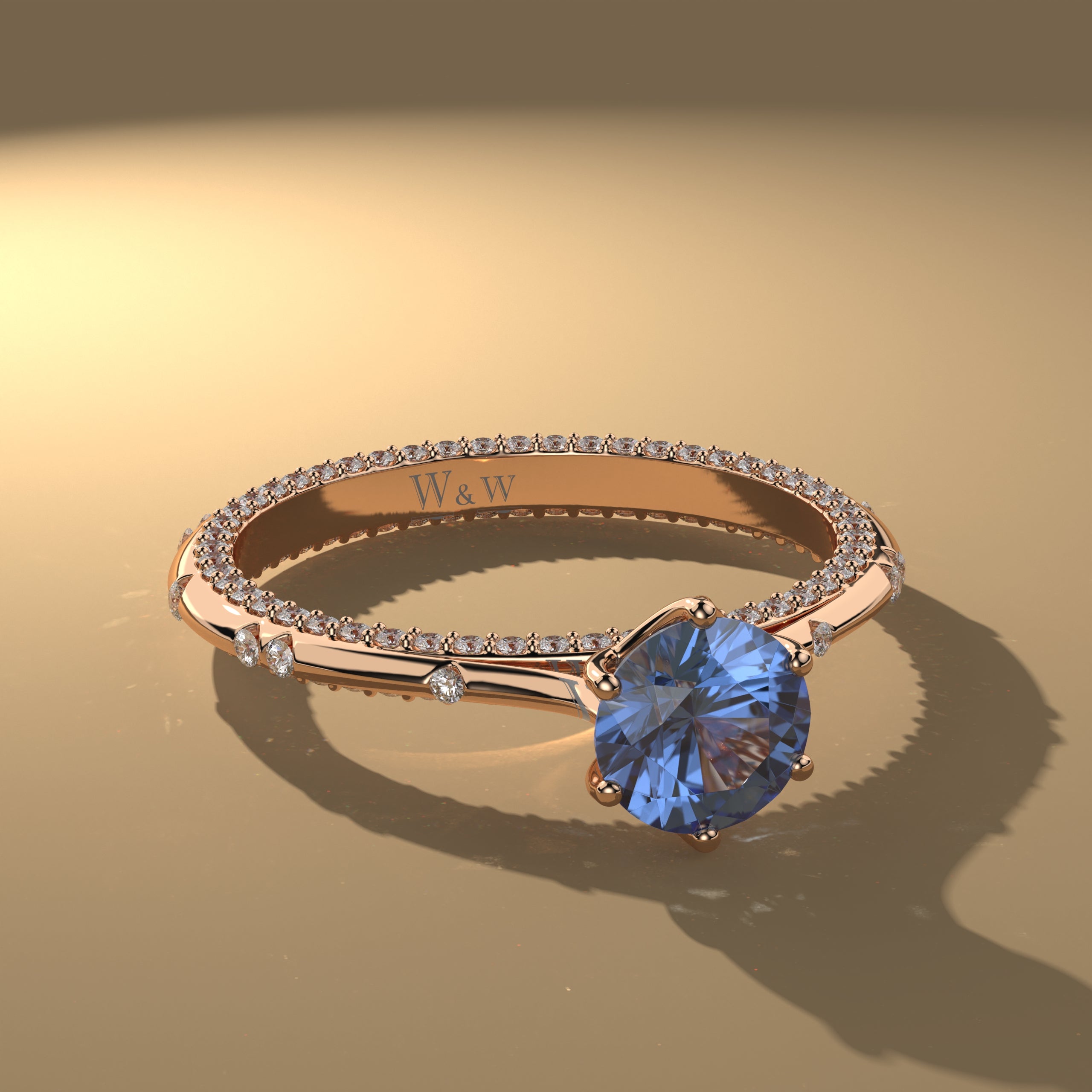 Bague princess en or rose diamants et saphir