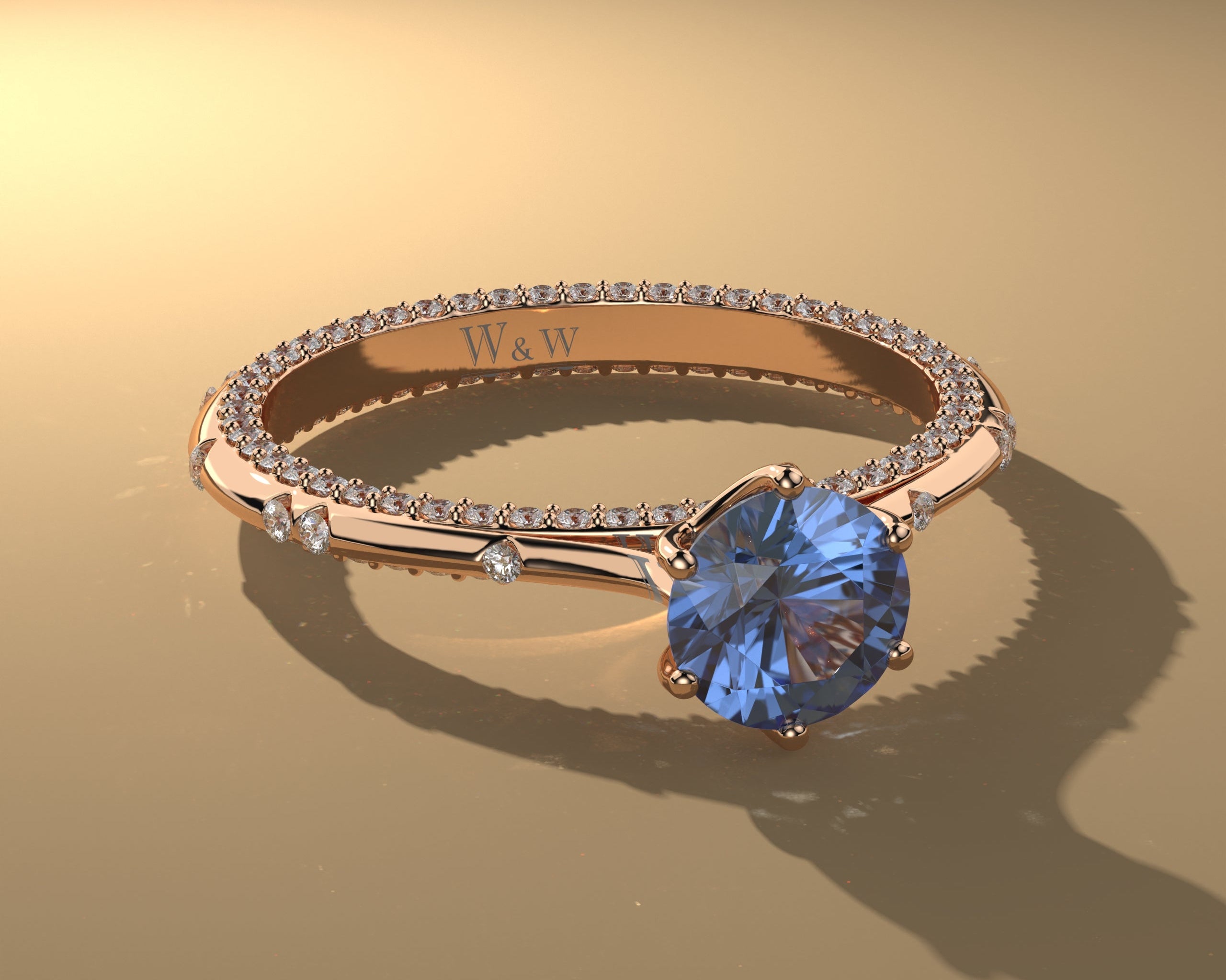 Bague princess en or rose diamants et saphir