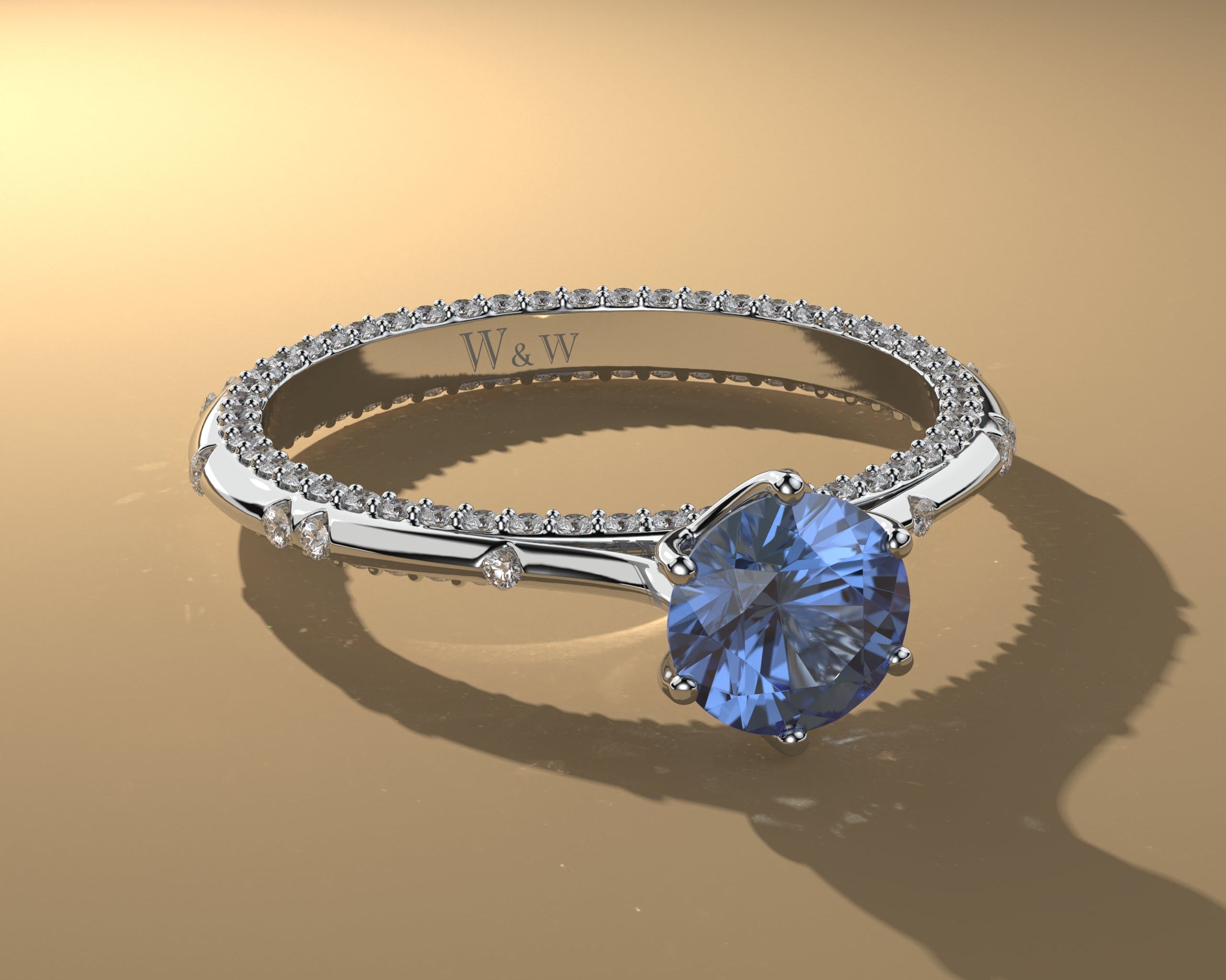 Bague princess en or blanc diamants et saphir