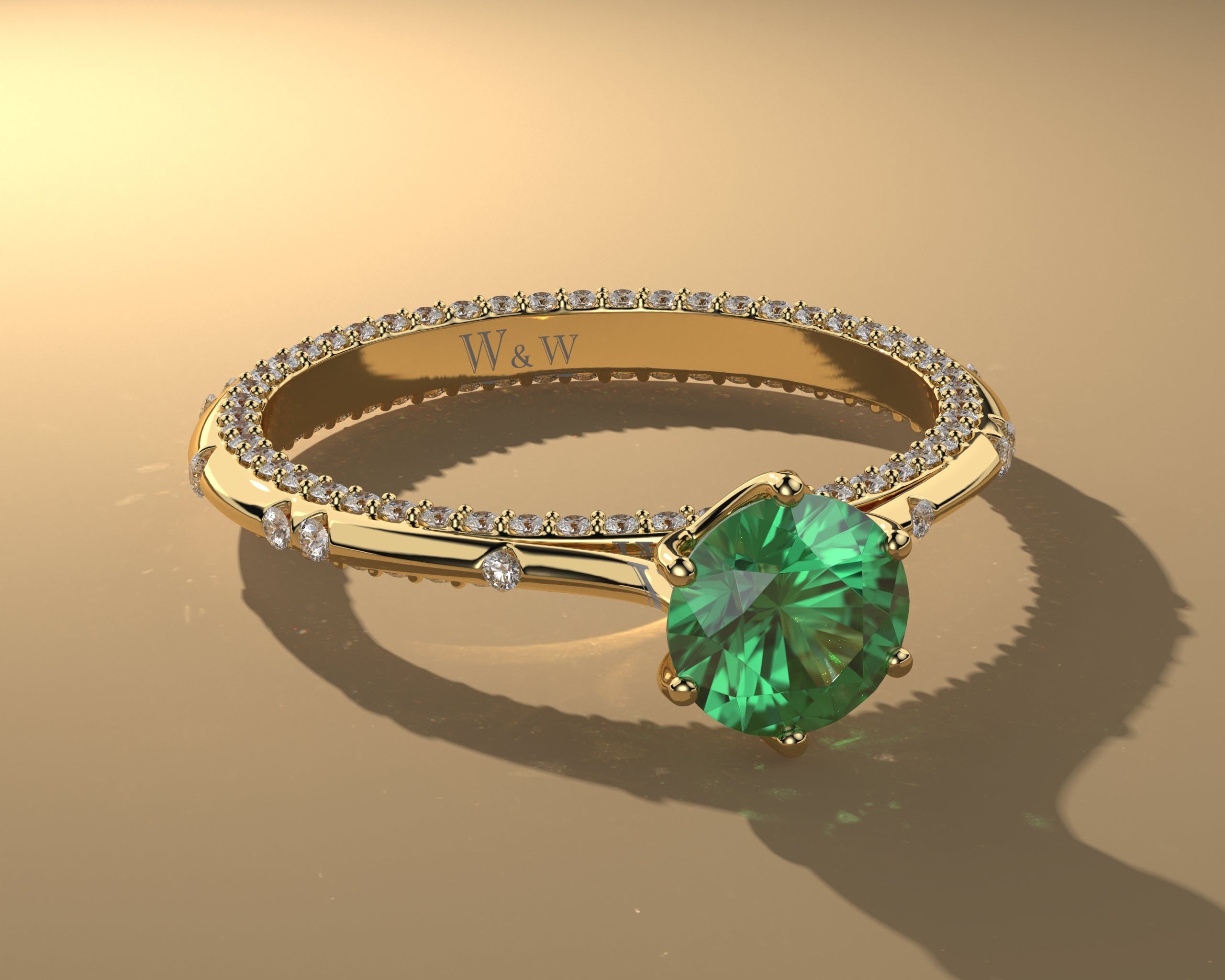 Bague princess en or jaune diamants et émeraude