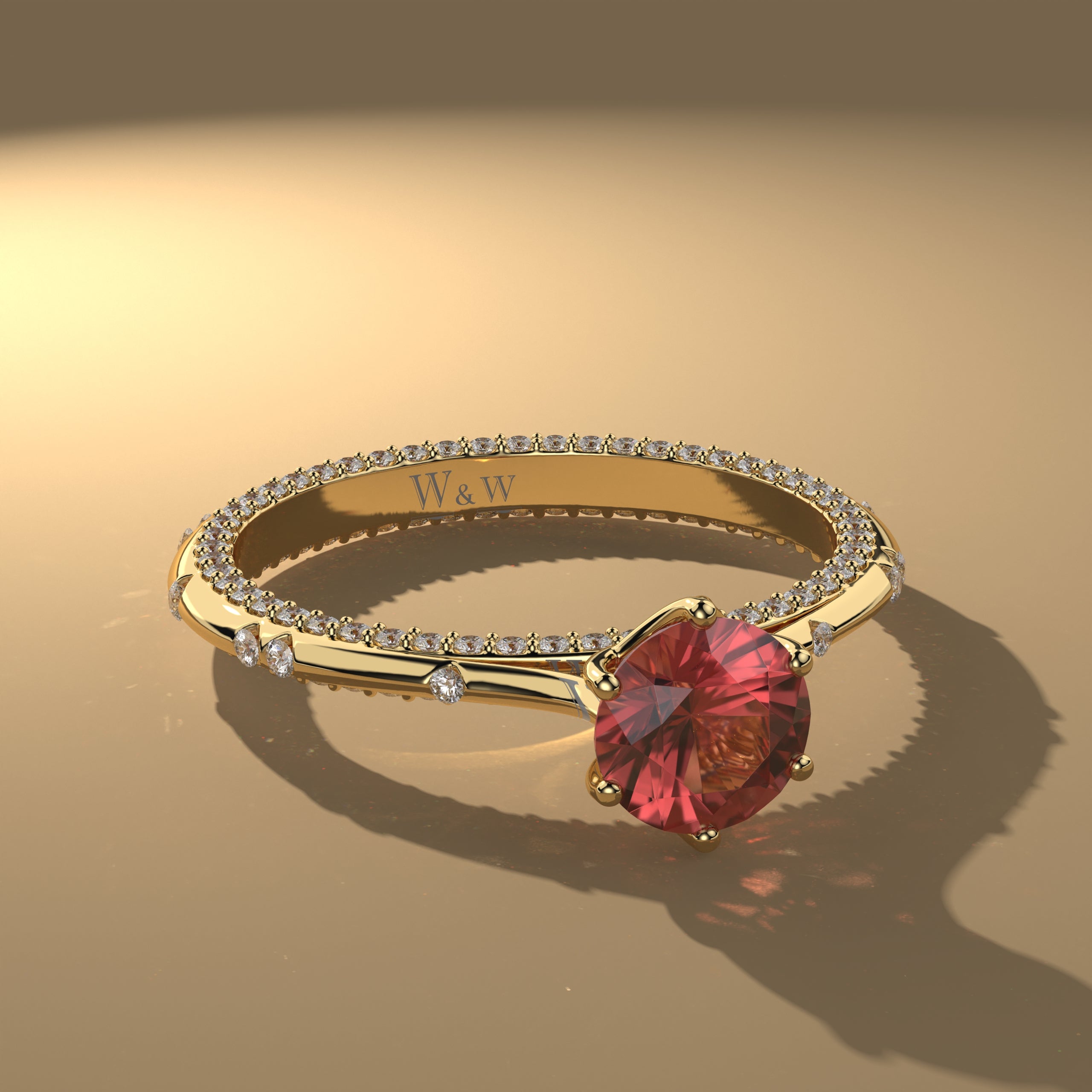 Bague princess en or jaune diamants et Ruby