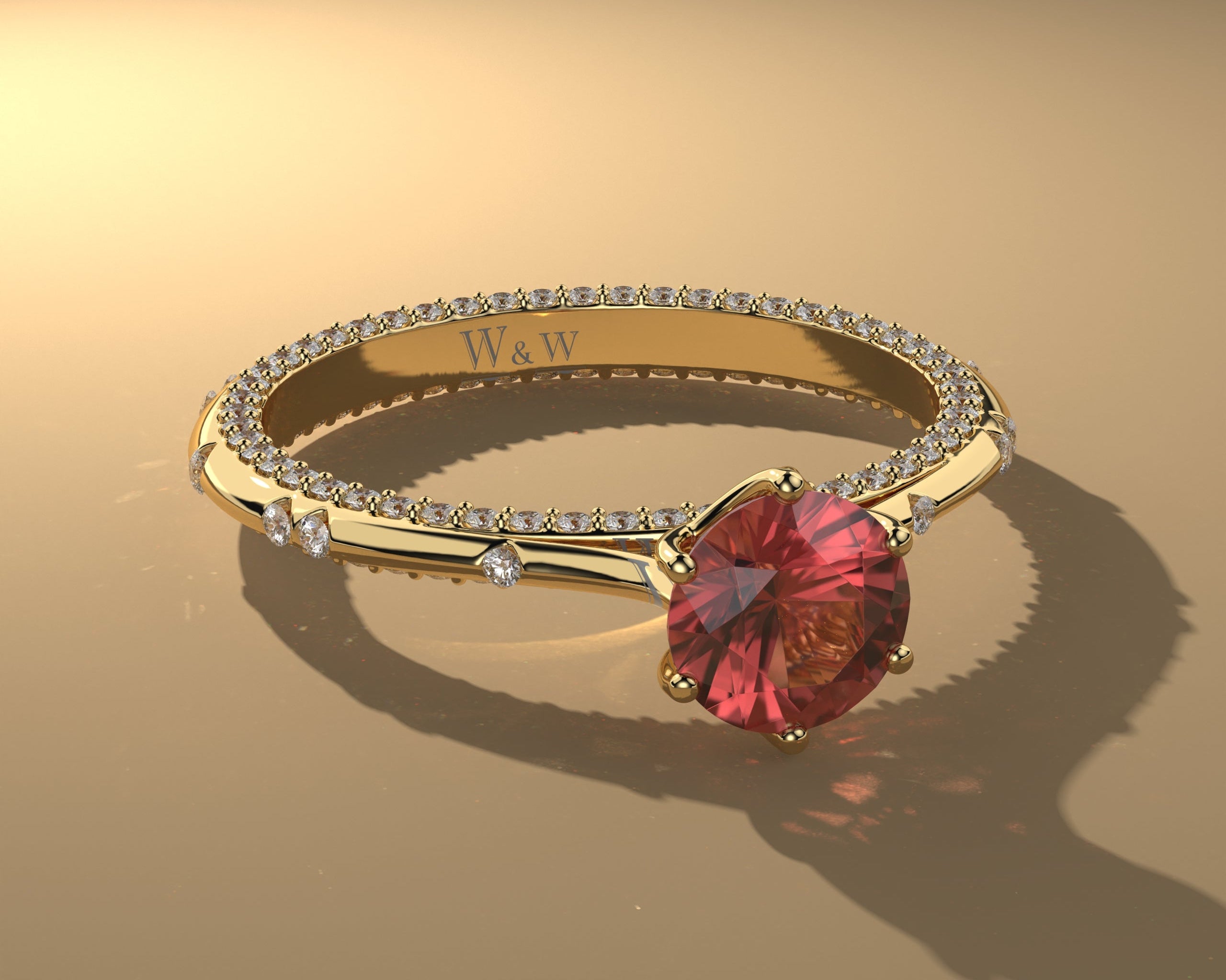 Bague princess en or jaune diamants et Ruby
