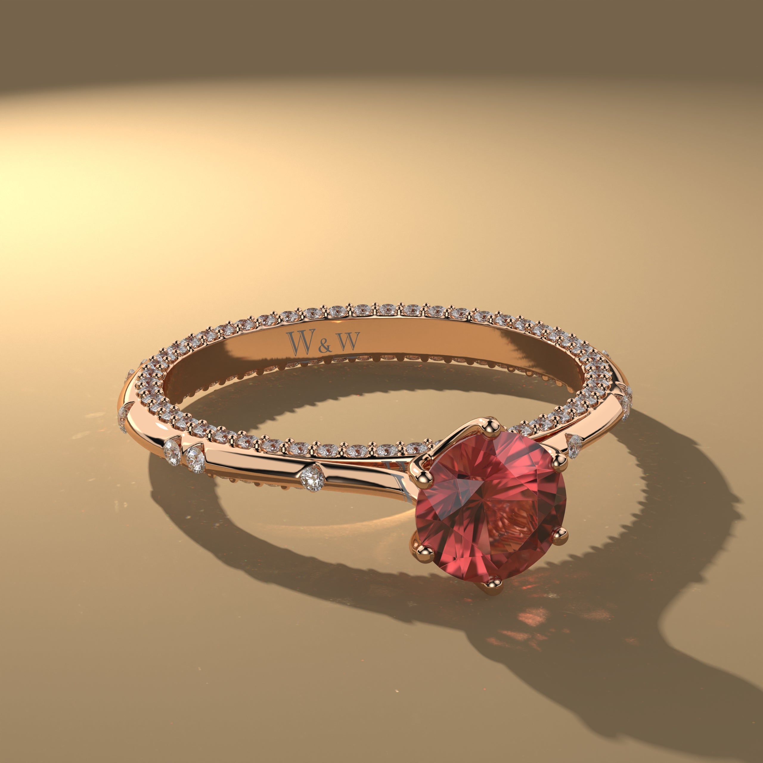 Bague princess en or rose diamants et Ruby