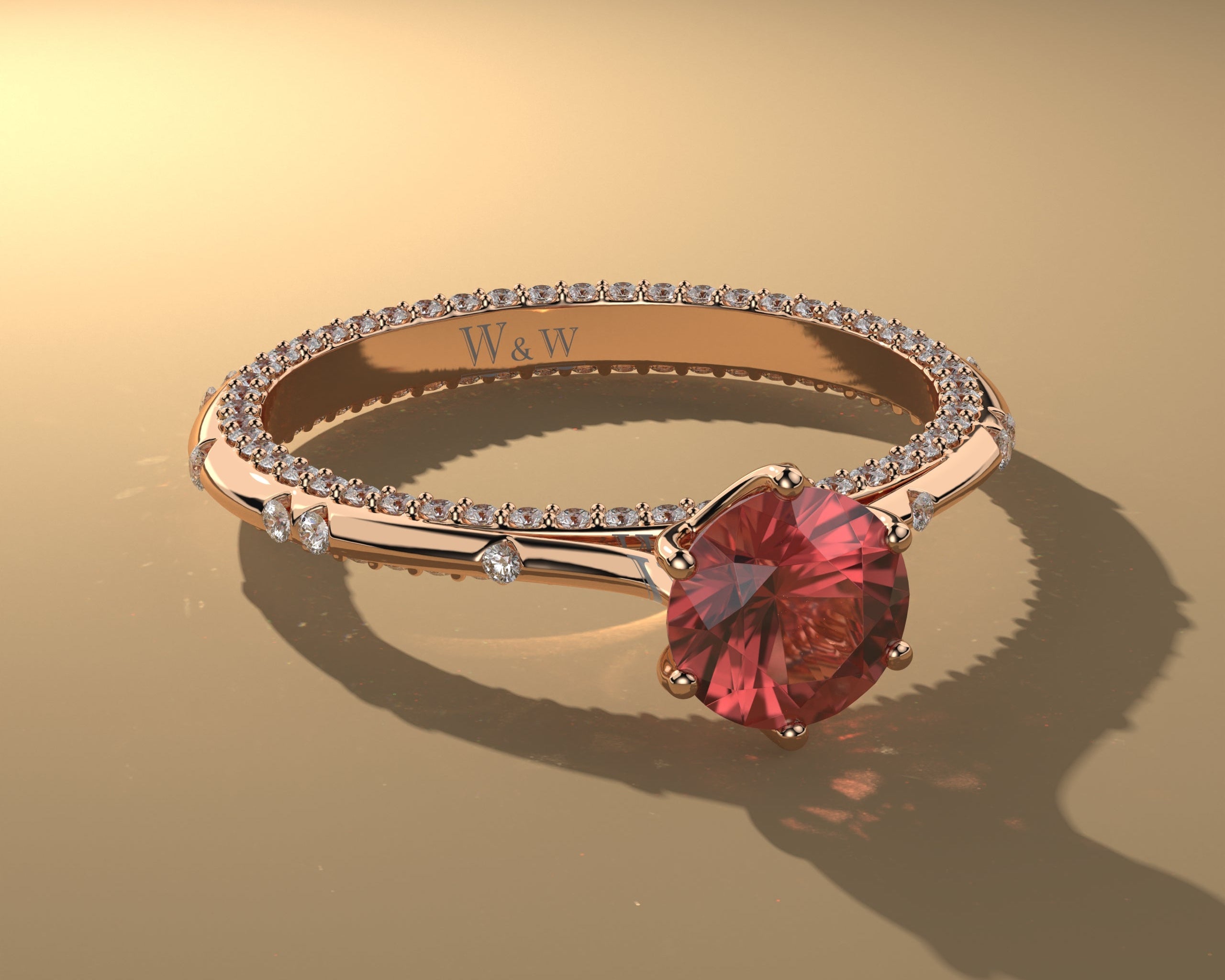 Bague princess en or rose diamants et Ruby