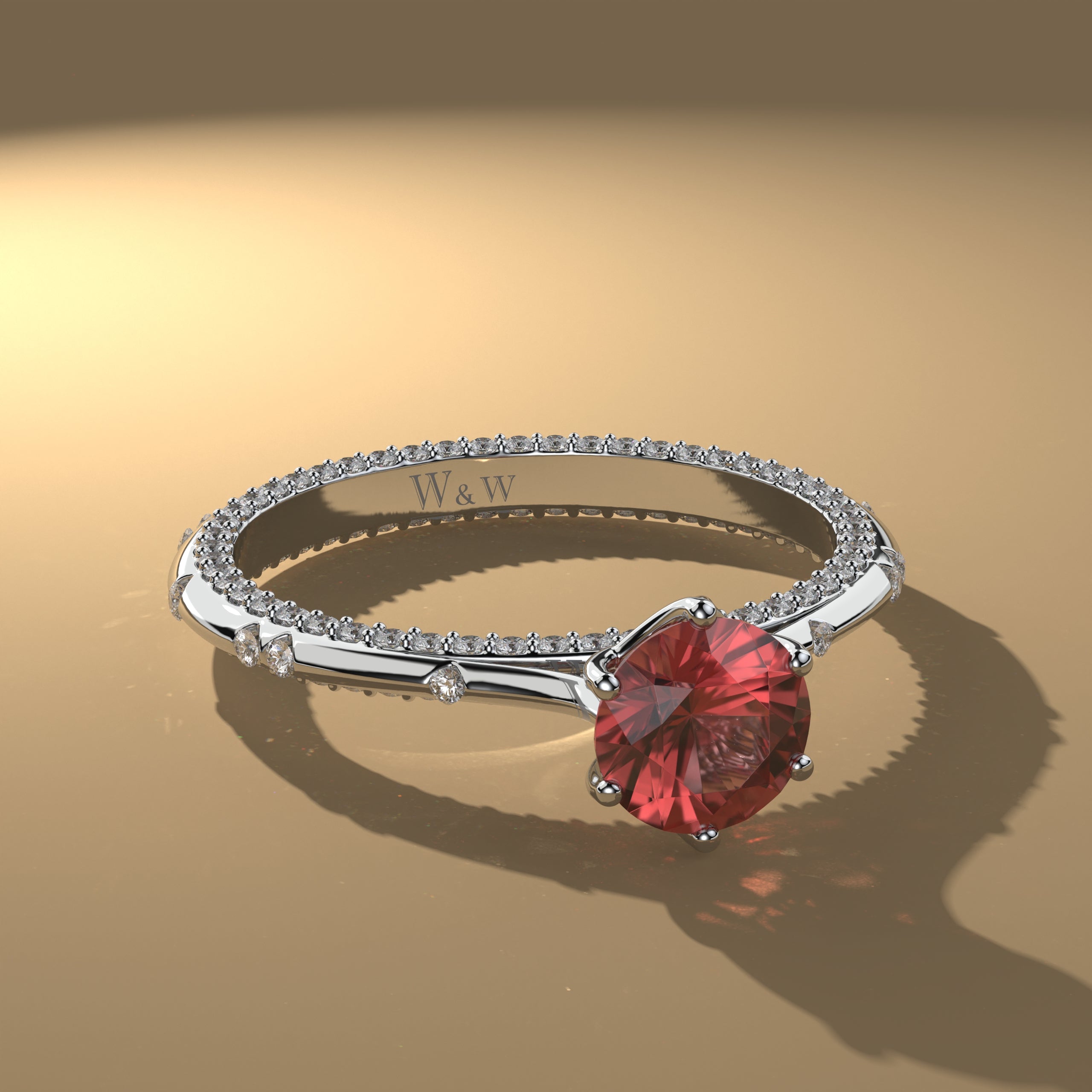 Bague princess en or blanc diamants et Ruby