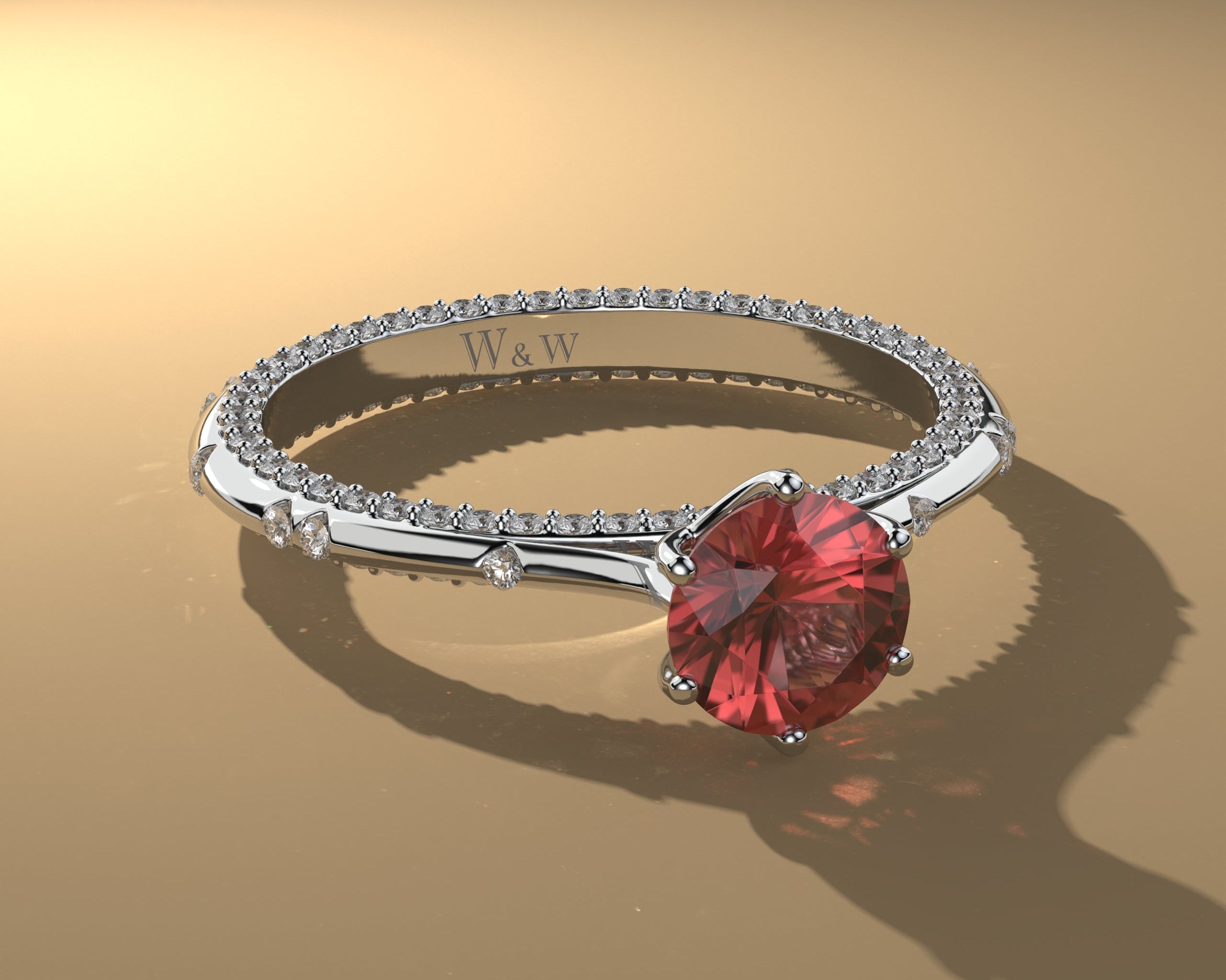 Bague princess en or blanc diamants et Ruby