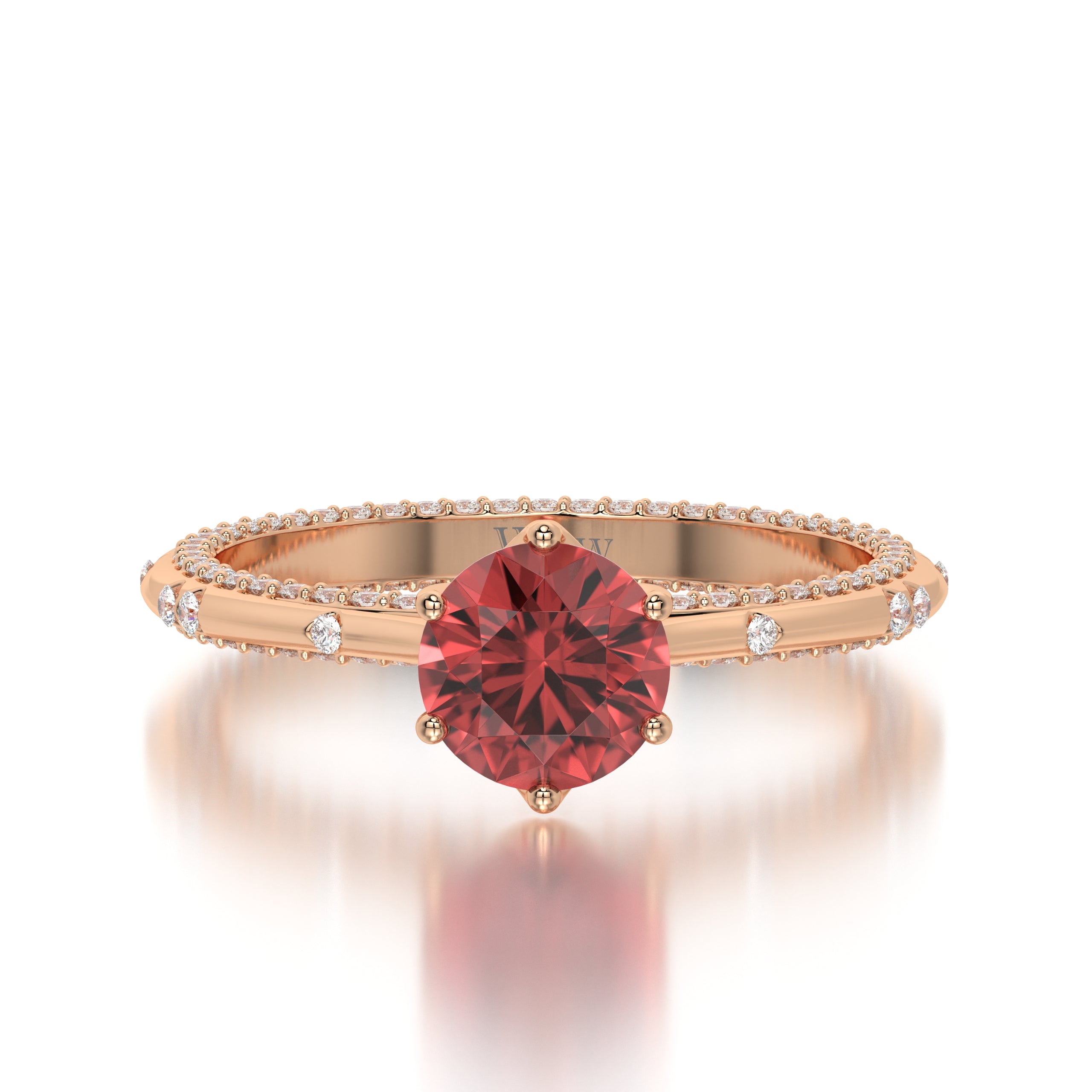 Bague princess en or rose diamants et Ruby
