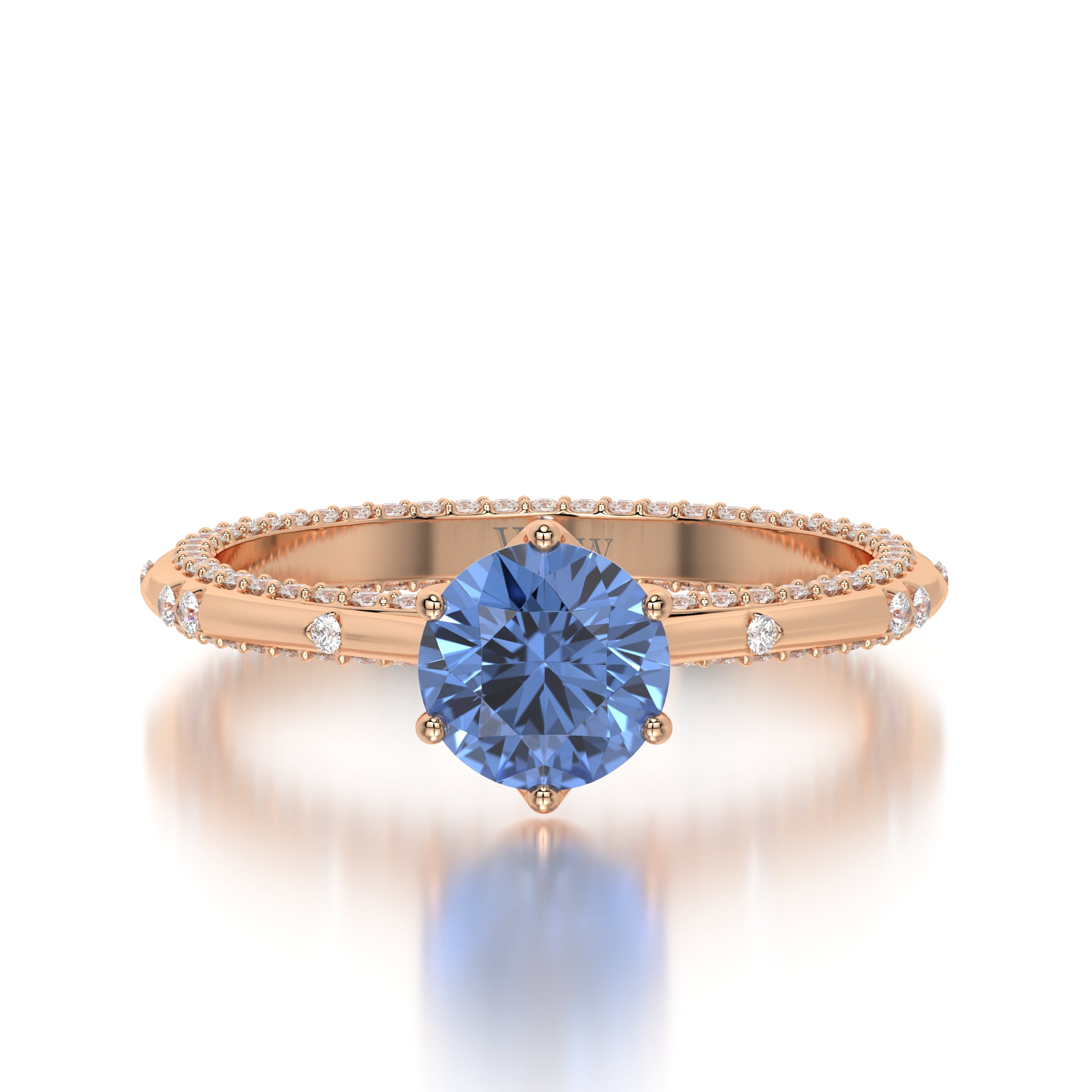 Bague princess en or rose diamants et saphir