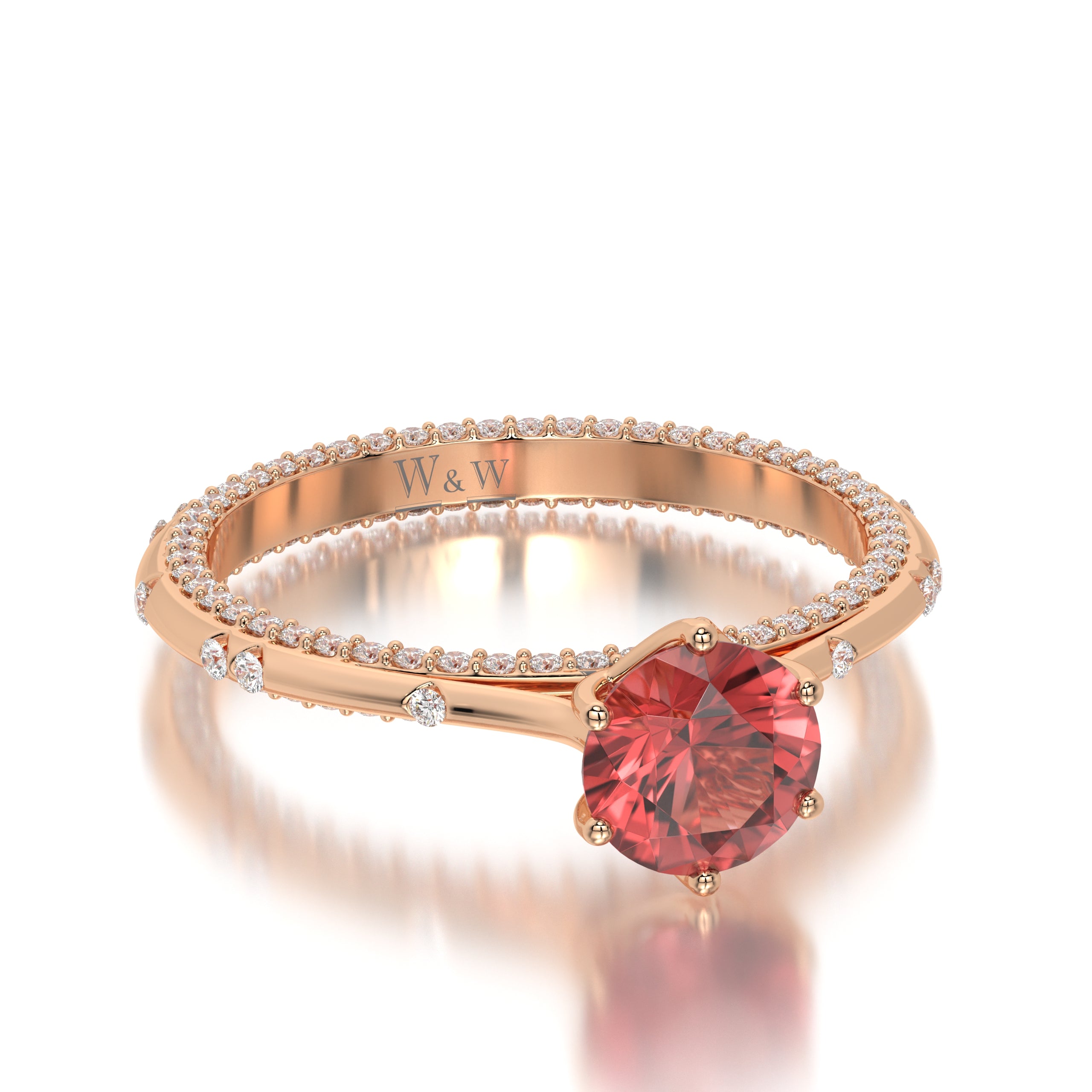 Bague princess en or rose diamants et Ruby