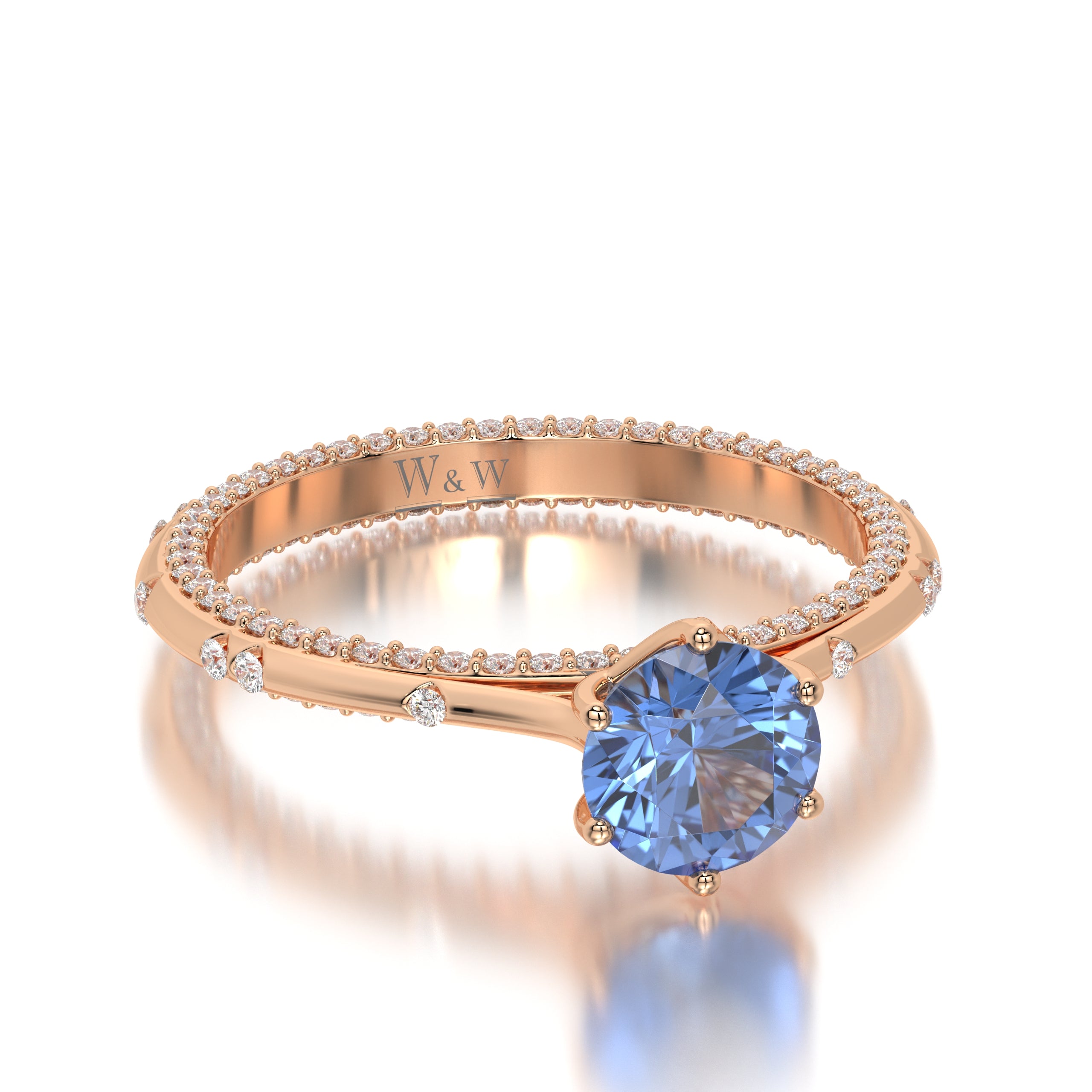 Bague princess en or rose diamants et saphir