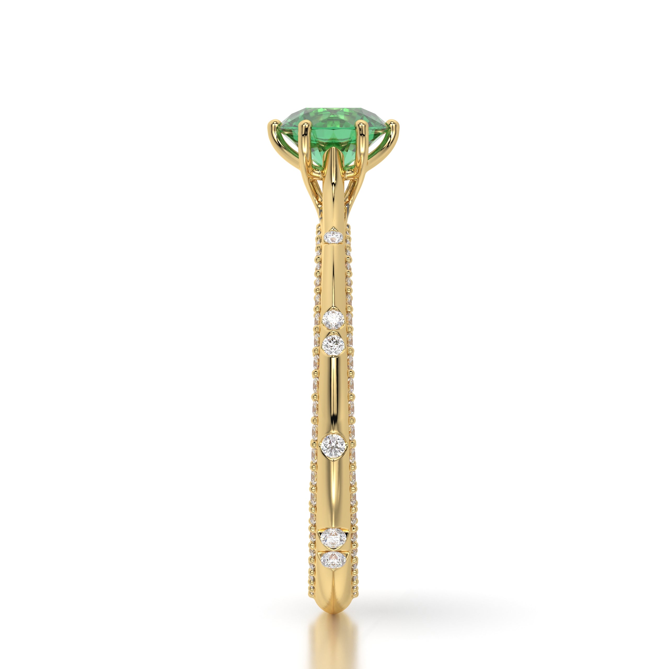 Bague princess en or jaune diamants et émeraude