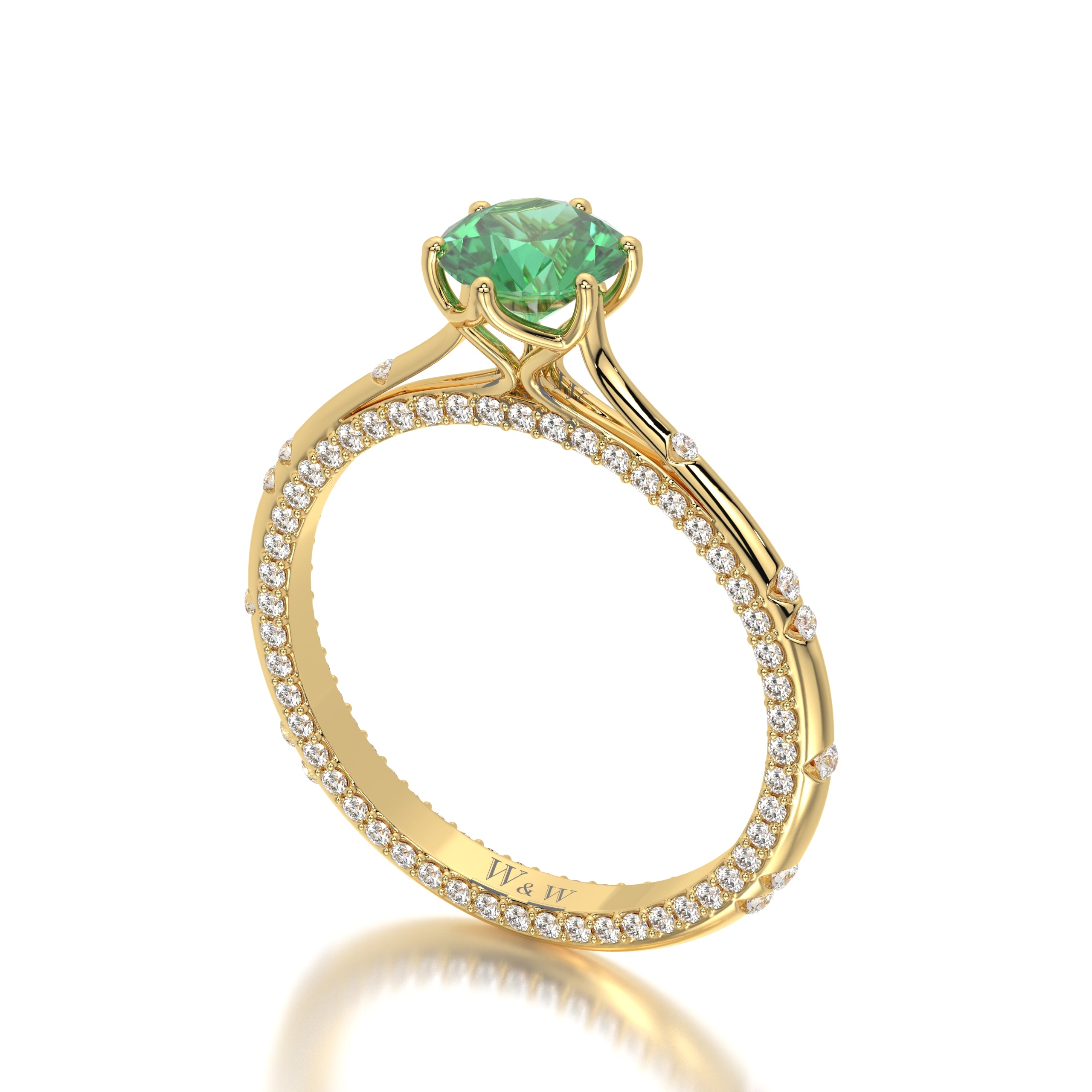 Bague princess en or jaune diamants et émeraude