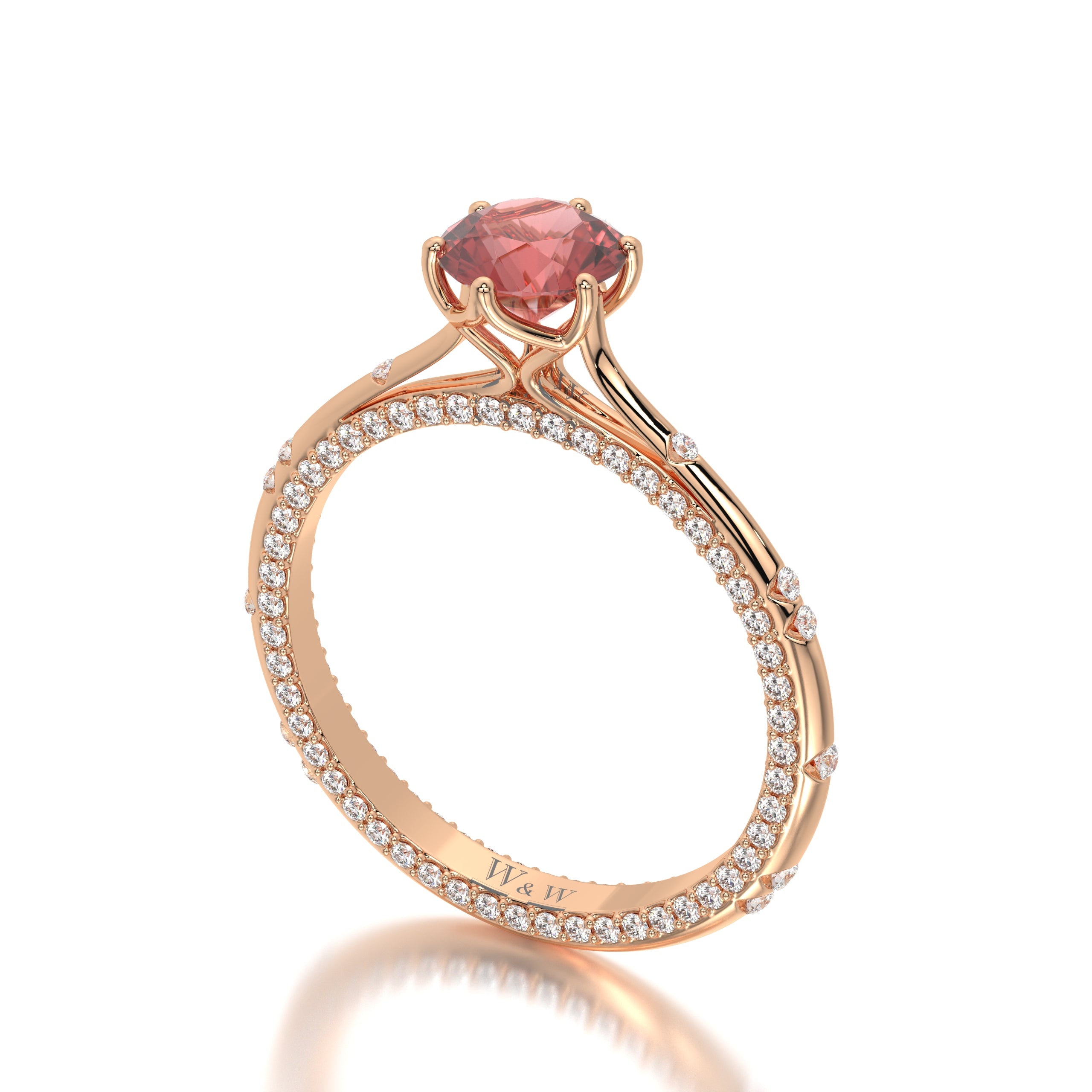 Bague princess en or rose diamants et Ruby
