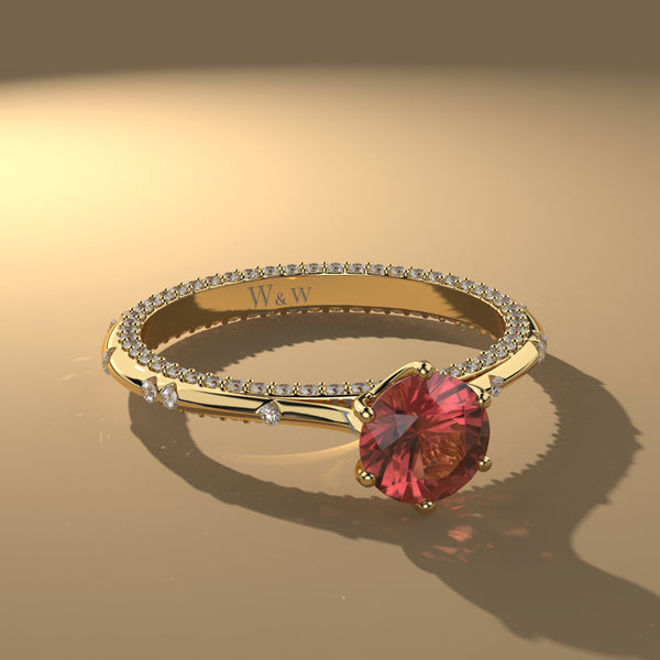 Bague princess en or jaune diamants et Ruby